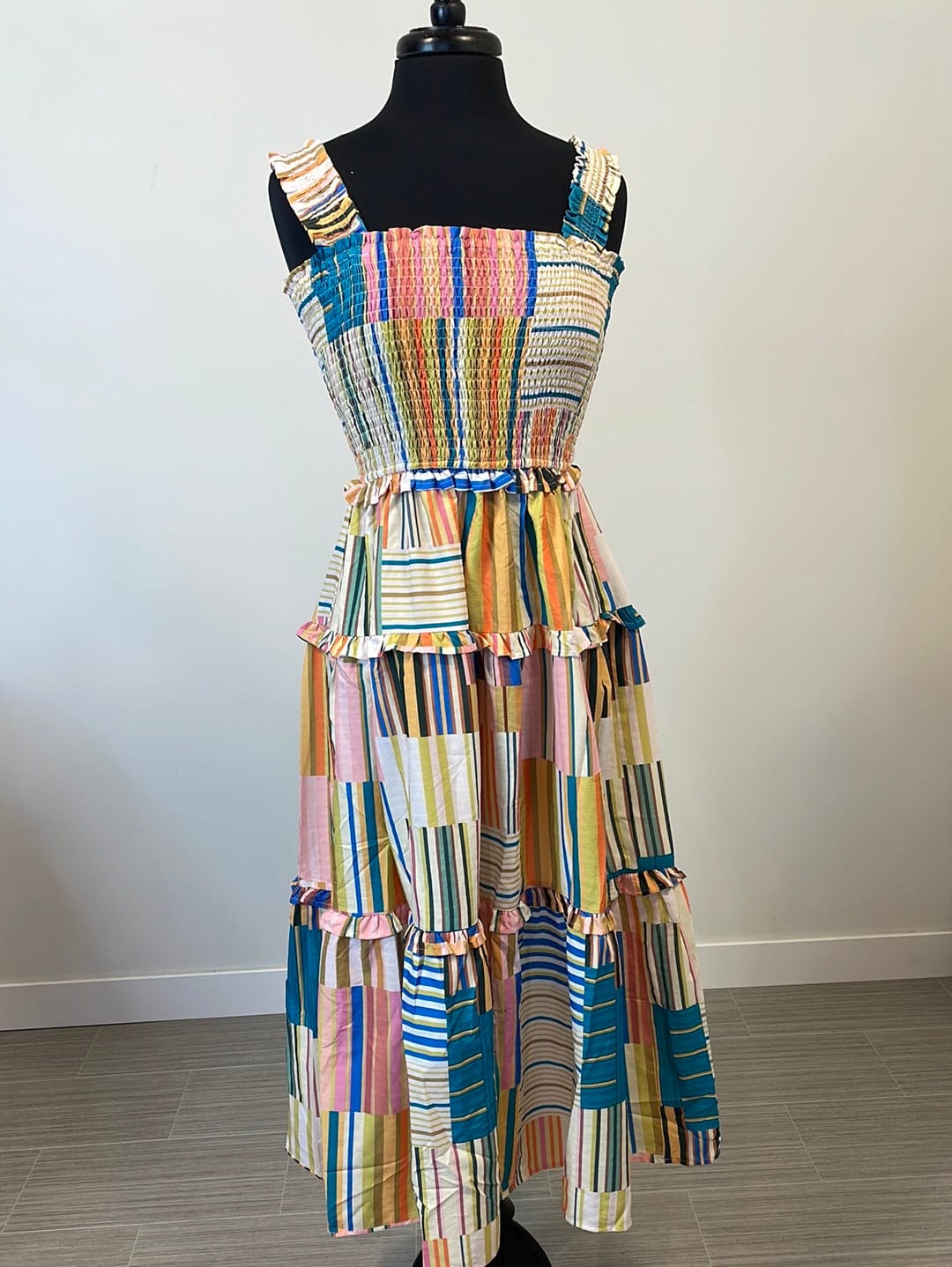 Multi Patchwork Smocked Dress