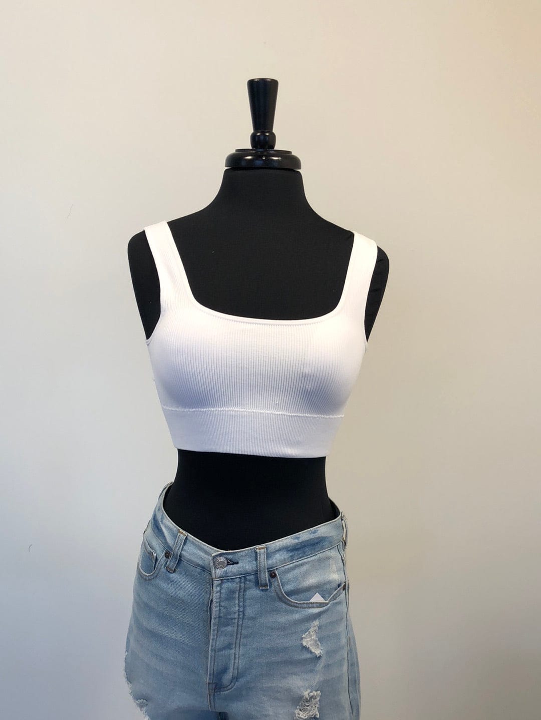 White Ribbed Cropped Cami