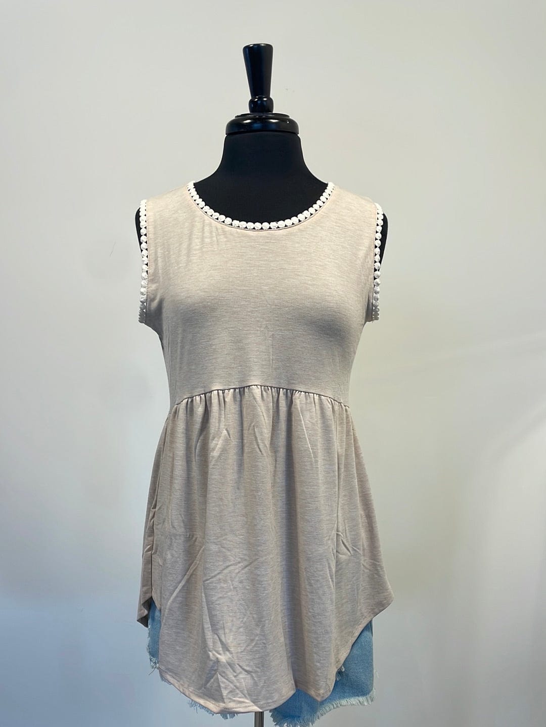 Heathered Beige Empire Shirring Tank