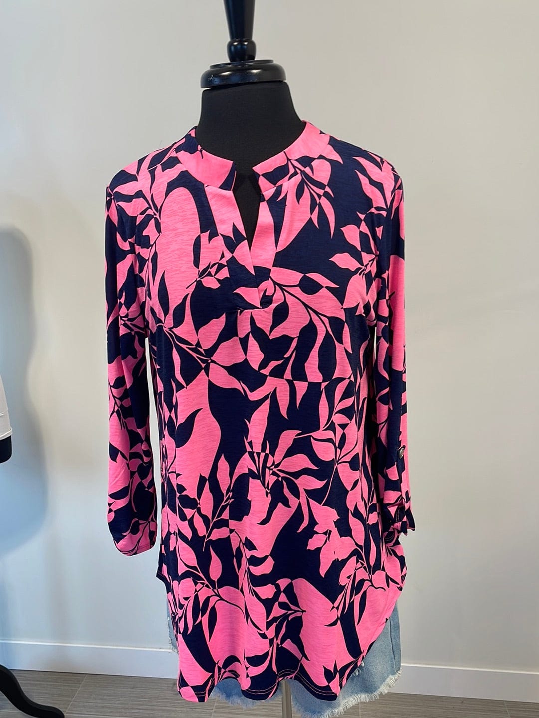 Navy & Hot Pink Leaf Lizzy Top
