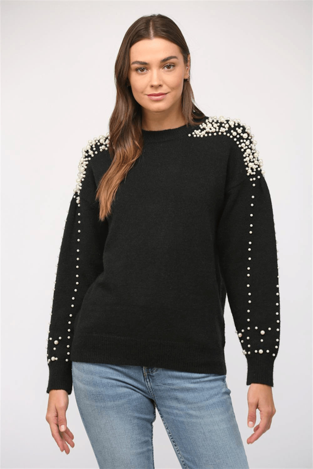 Black Embellished Crewneck Sweater