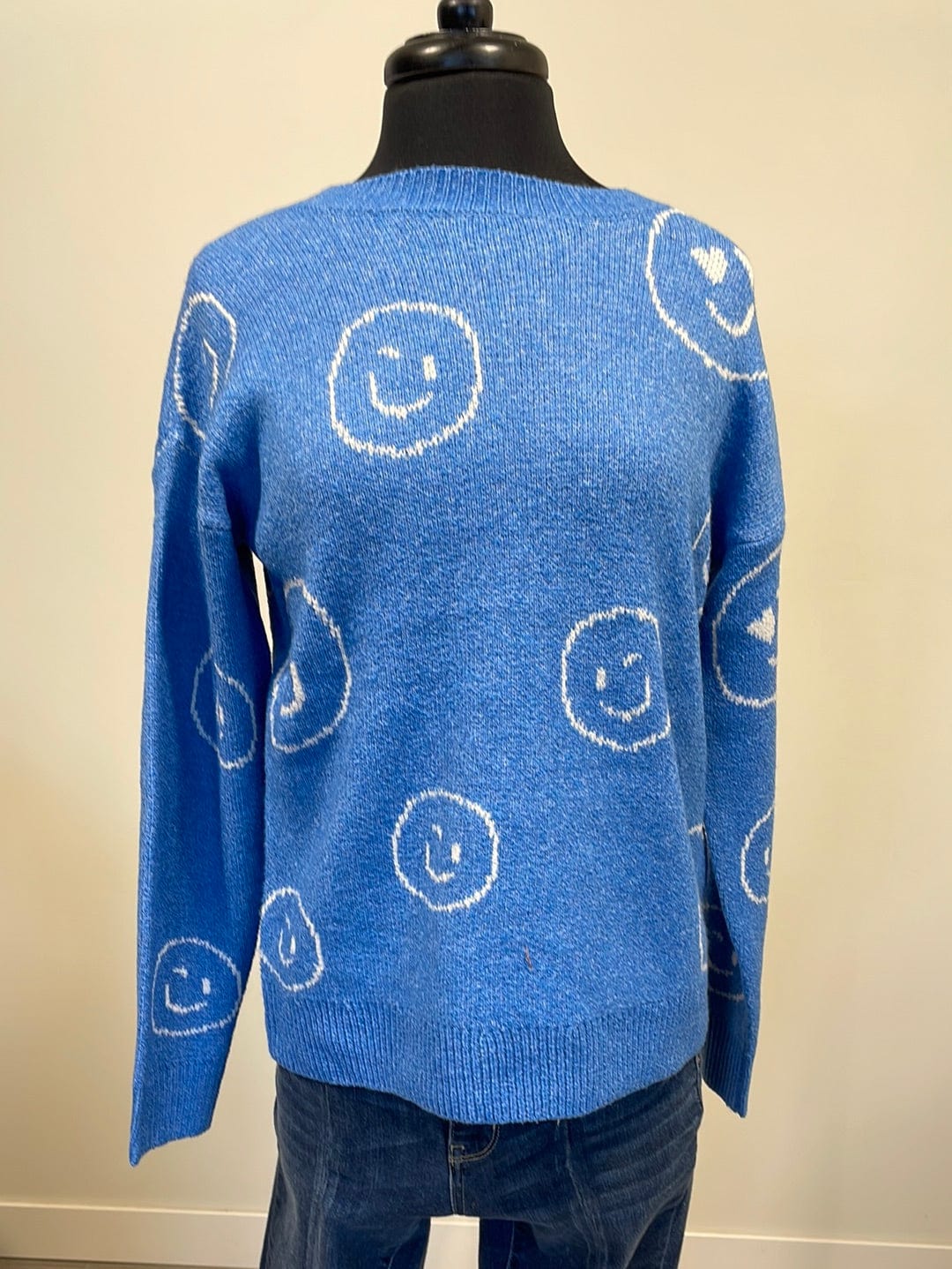Light Blue Smile Face Pullover