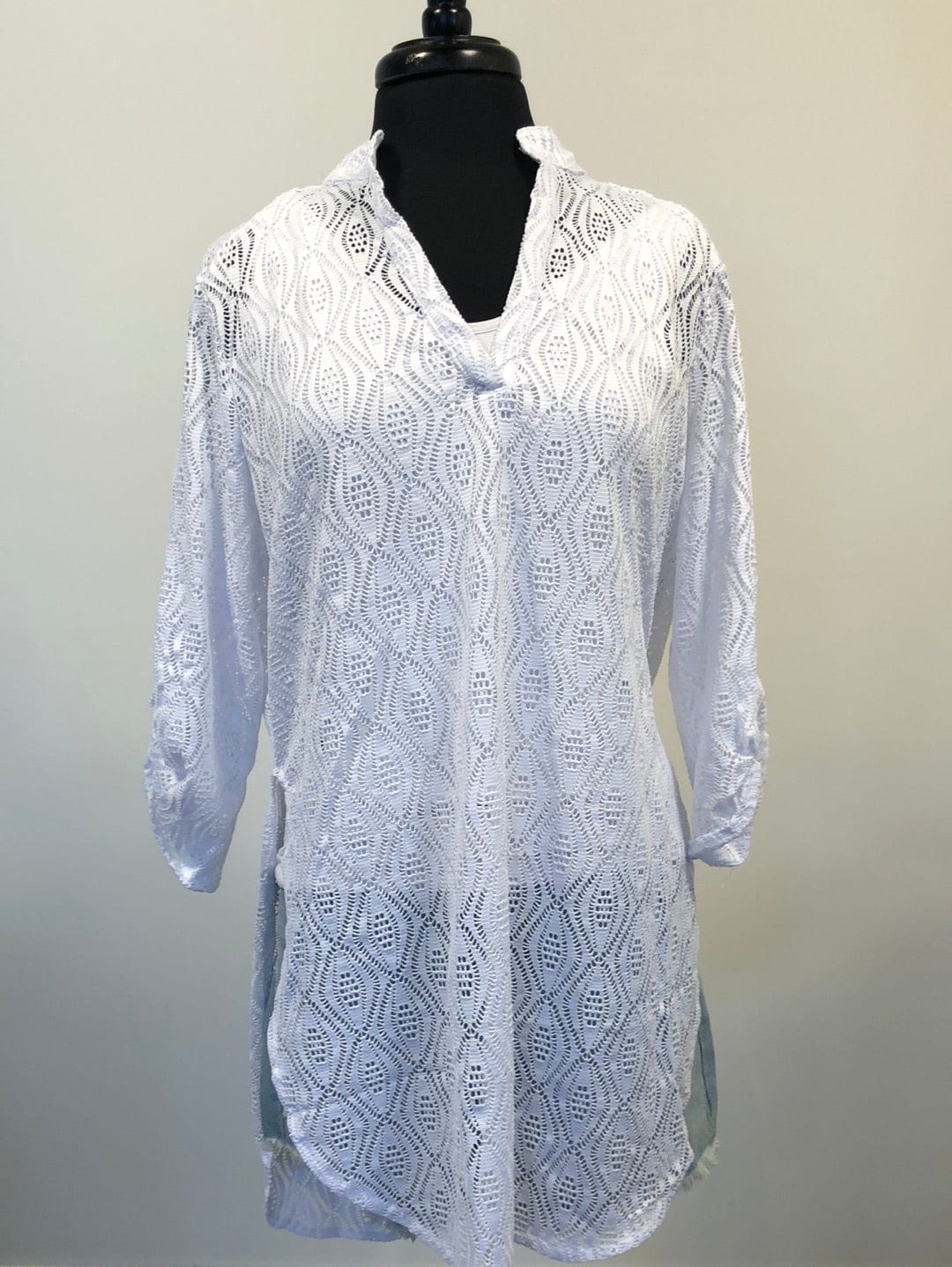 White Mesh 3/4 Sleeve Cover Up