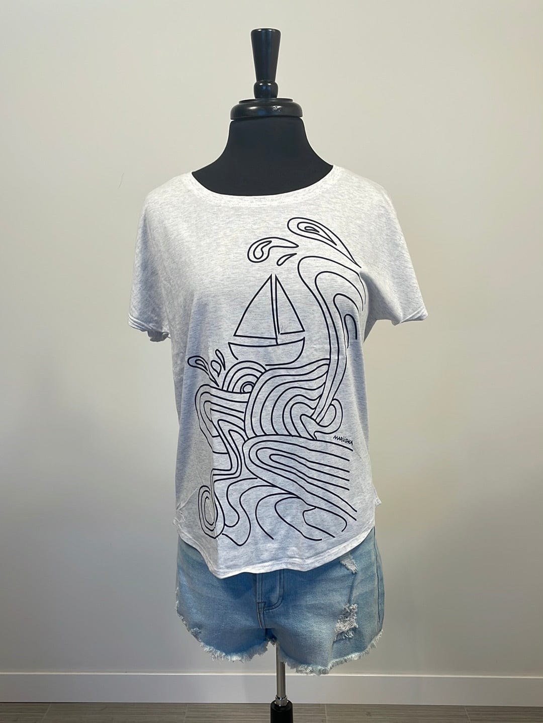 White Heathered Water Waves Graphic Tee
