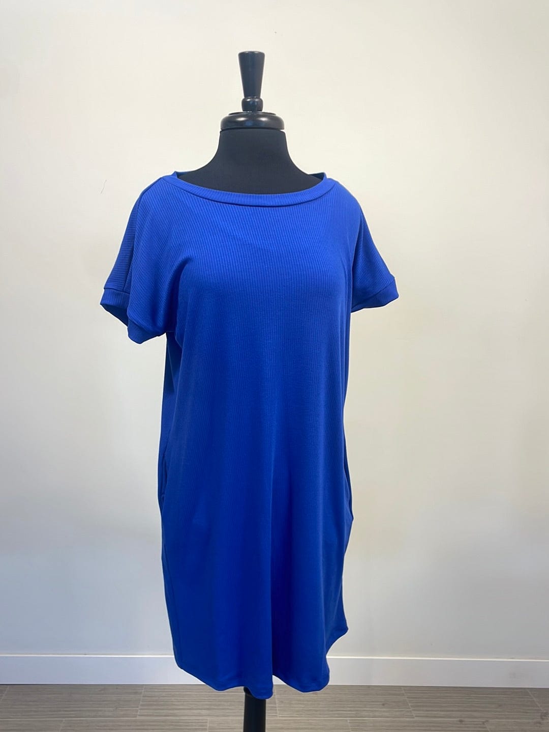 Royal Blue Short Sleeve Ribbed Dress