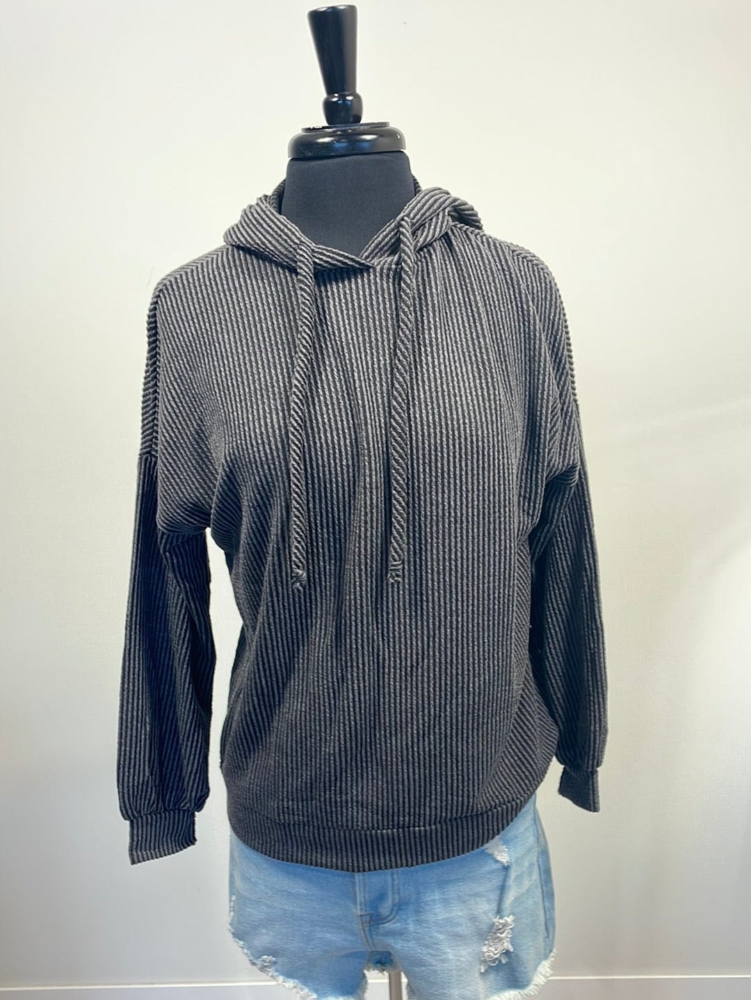 Charcoal Textured Hoodie Top