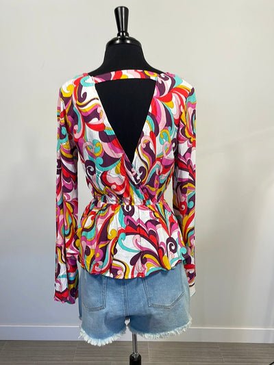Fountain Print Bell Sleeve Blouse