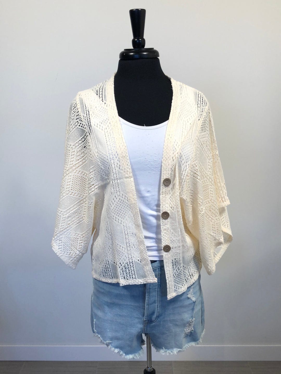 Geo Open Knit Button Down Kimono