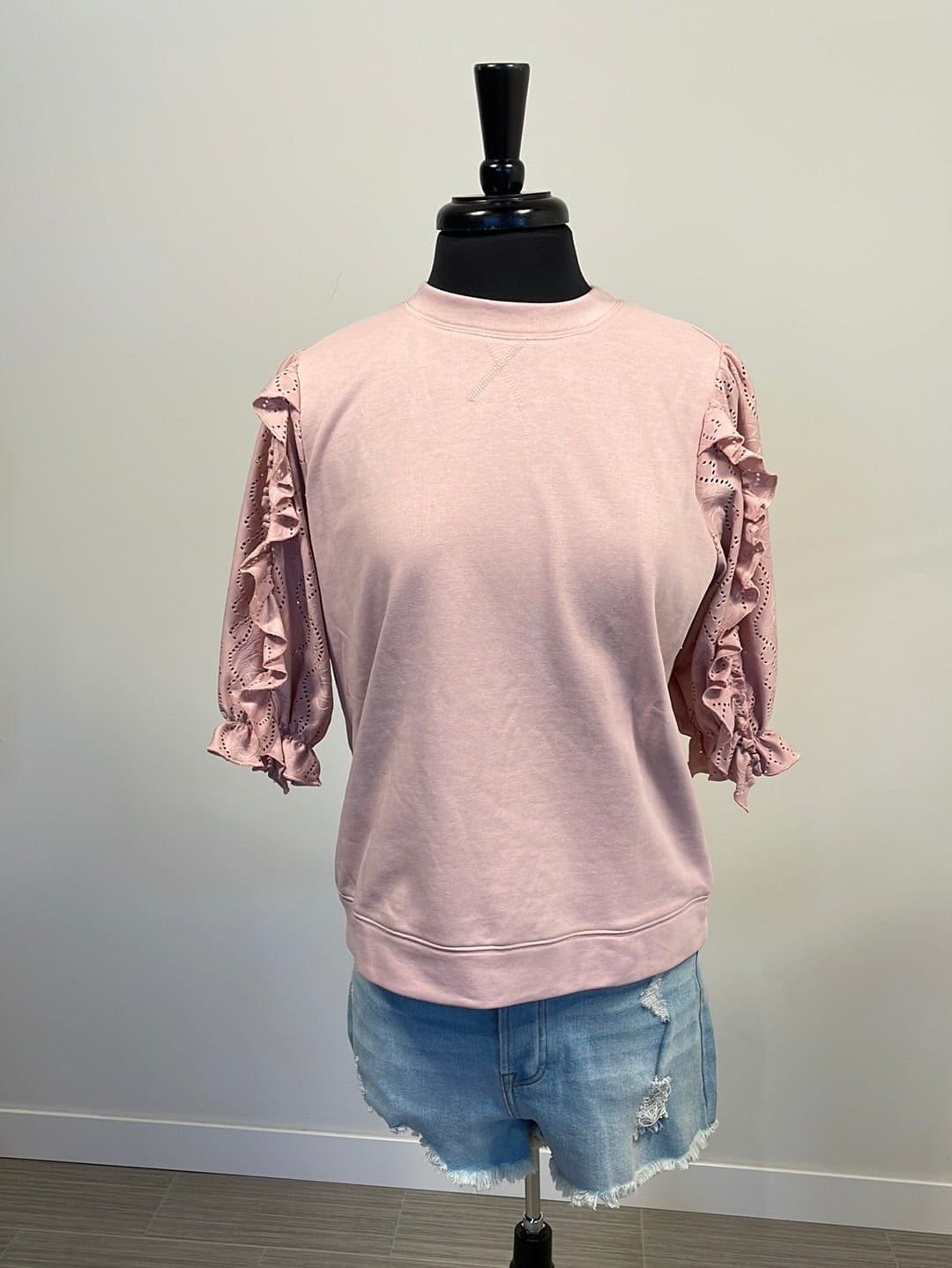 Blush Ruffle Sleeve Pullover