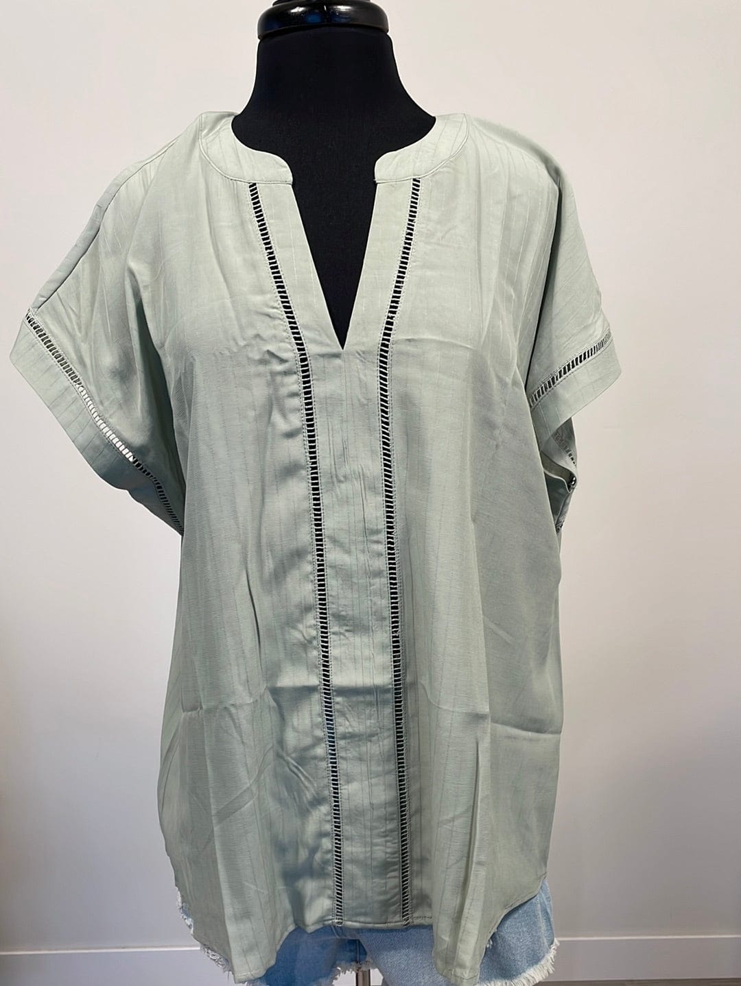Dark Sage Lace Trim Top