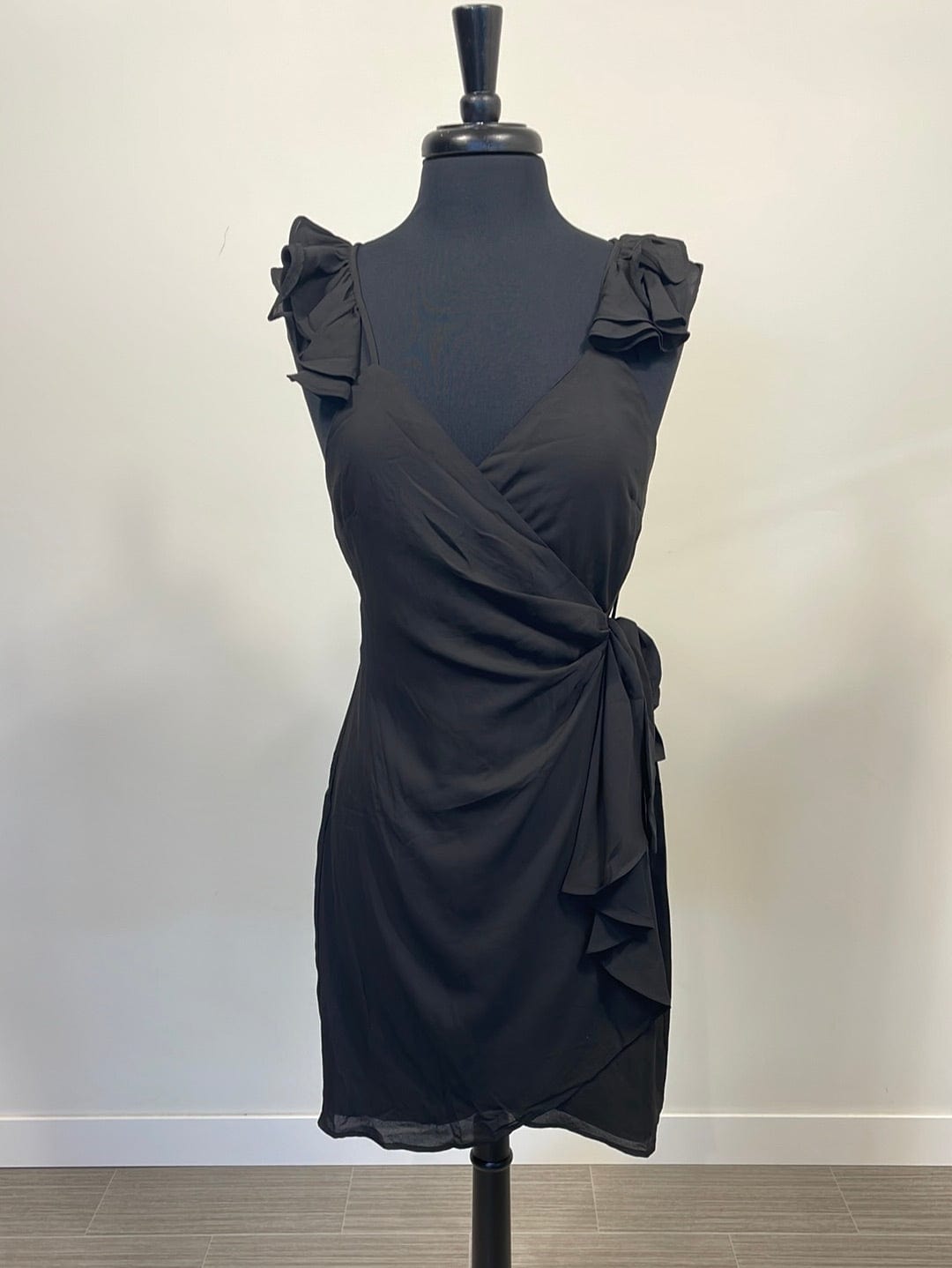 Black Wrap Dress W/ Shoulder Detail