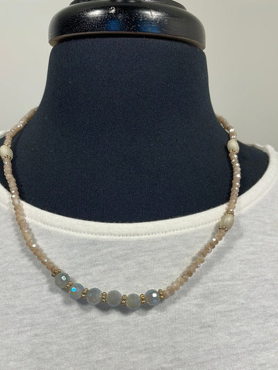 Beige Stone Sparkle Bracelet/Necklace Set