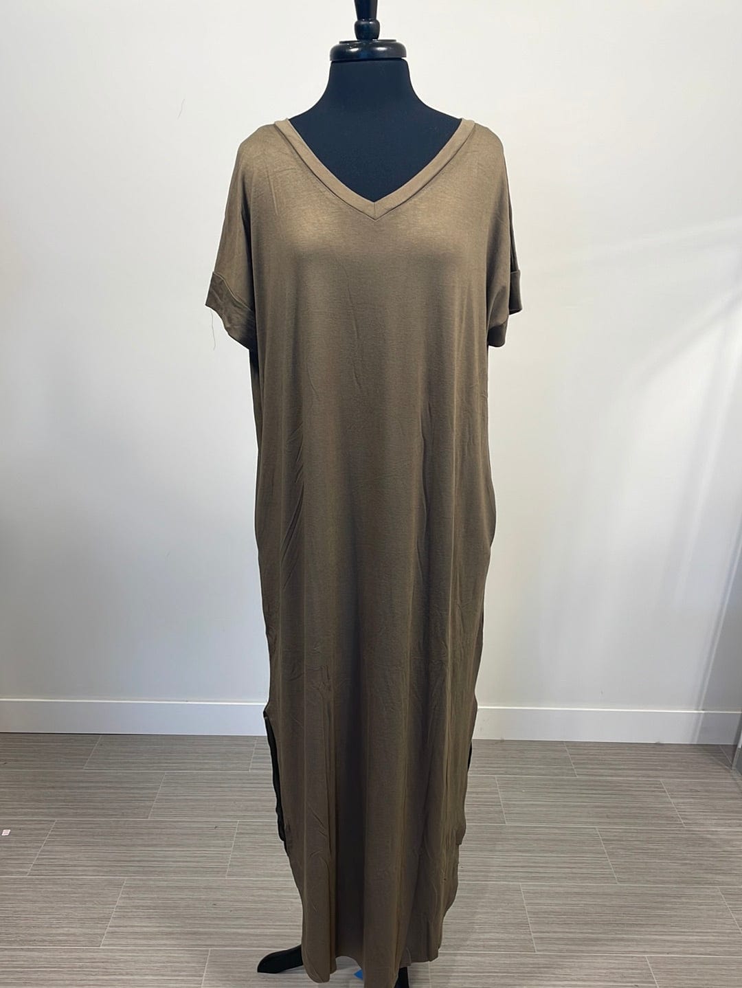 Dusty Olive VNeck Maxi Dress