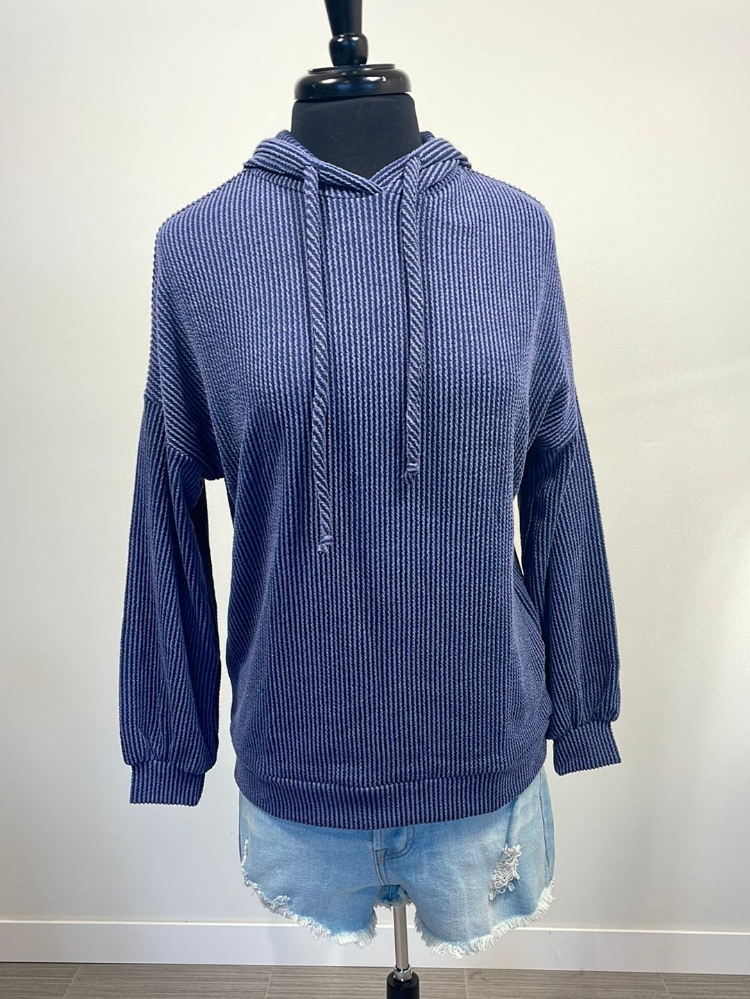 Navy Textured Hoodie Top