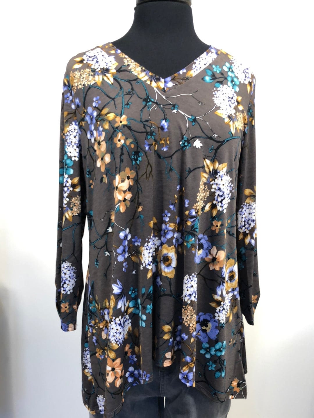 Grey & Lilac Floral Vneck Top