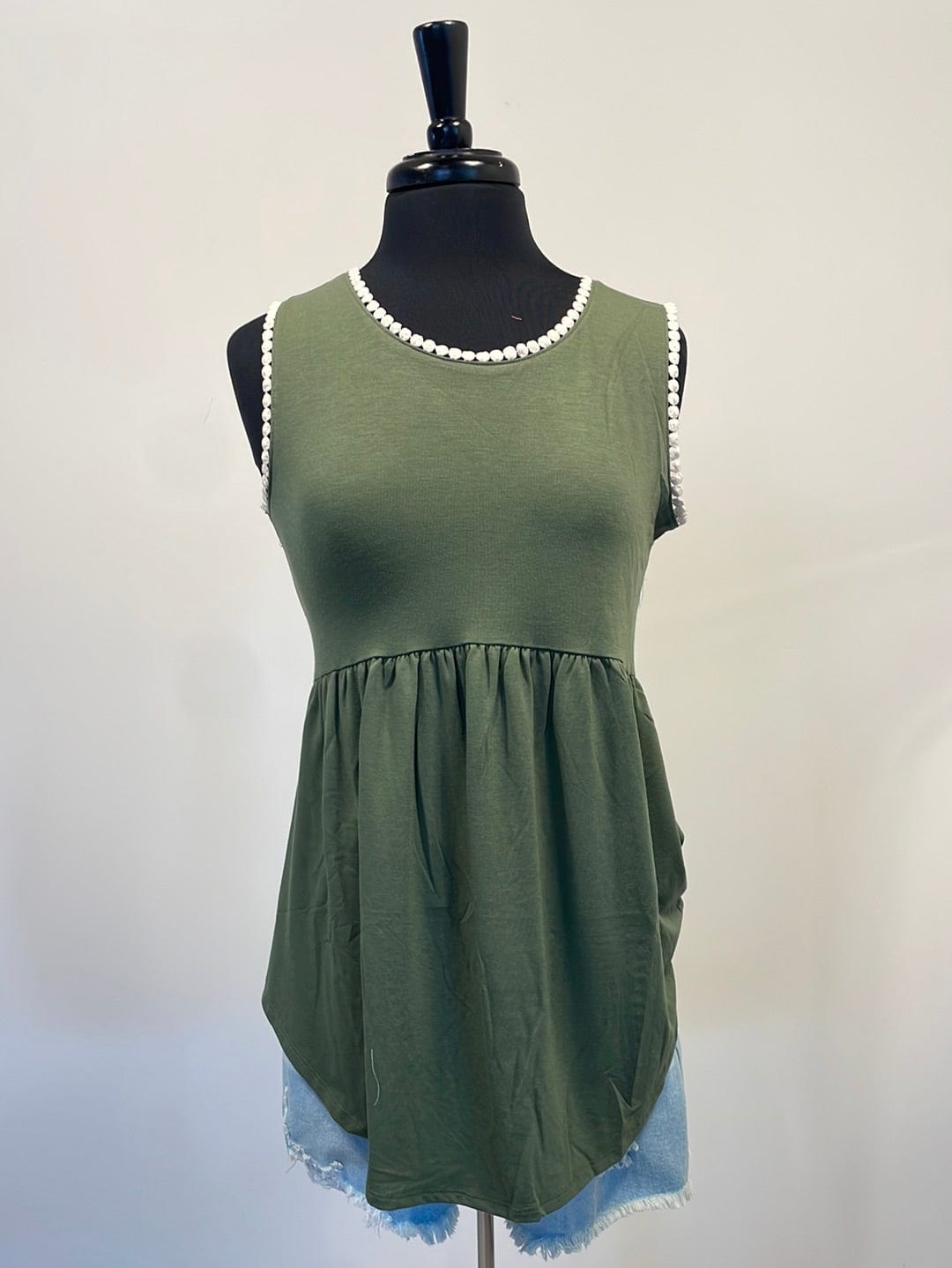 Ash Olive Empire Shirring Tank