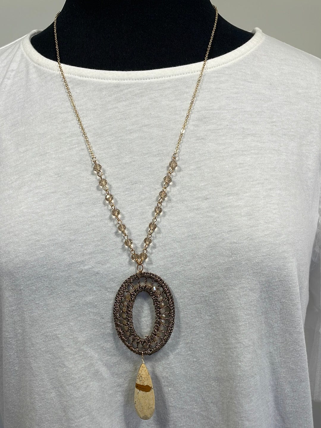 Brown Crochet Long Necklace