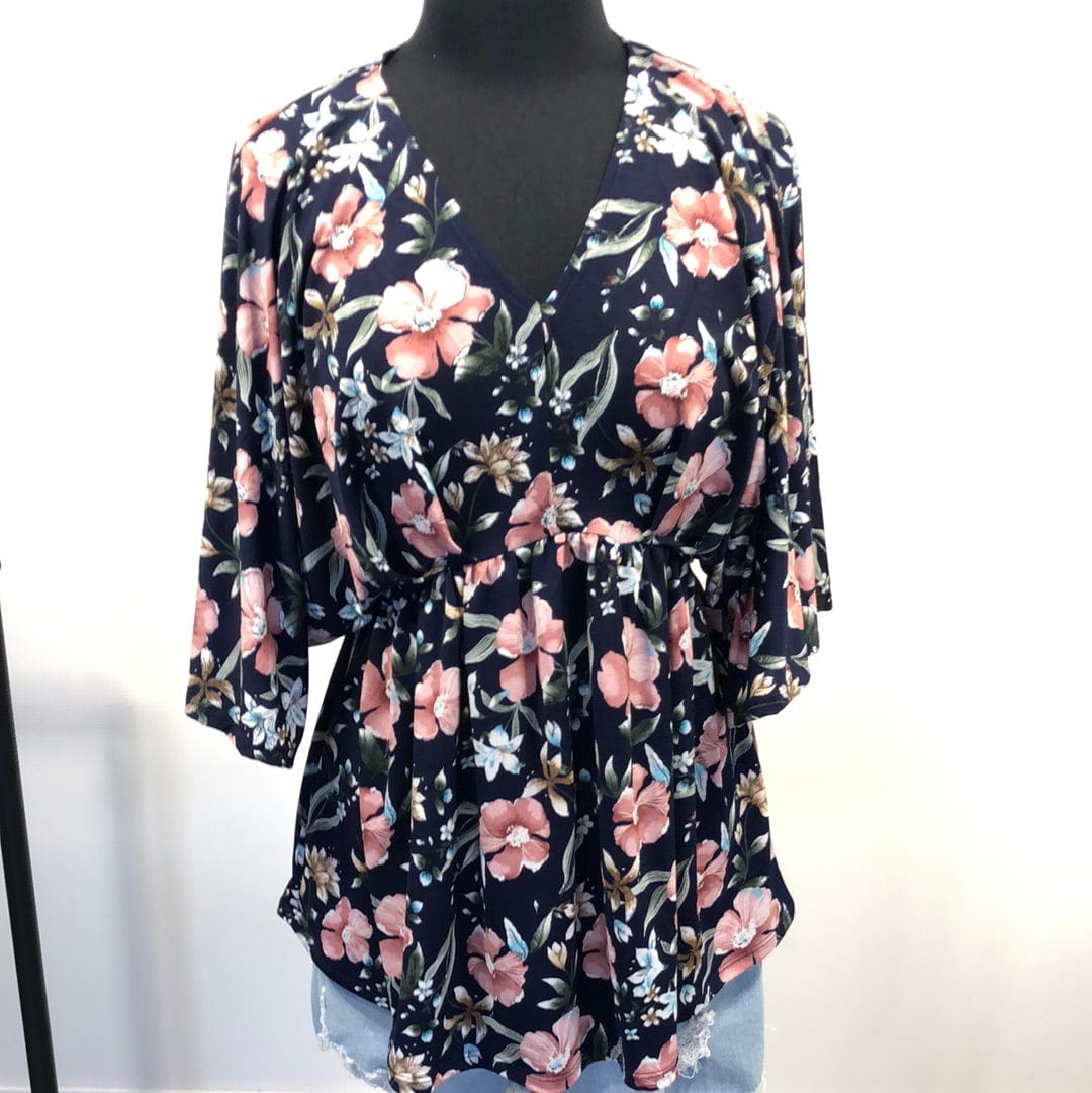 Navy Babydoll & Mauve Floral Top