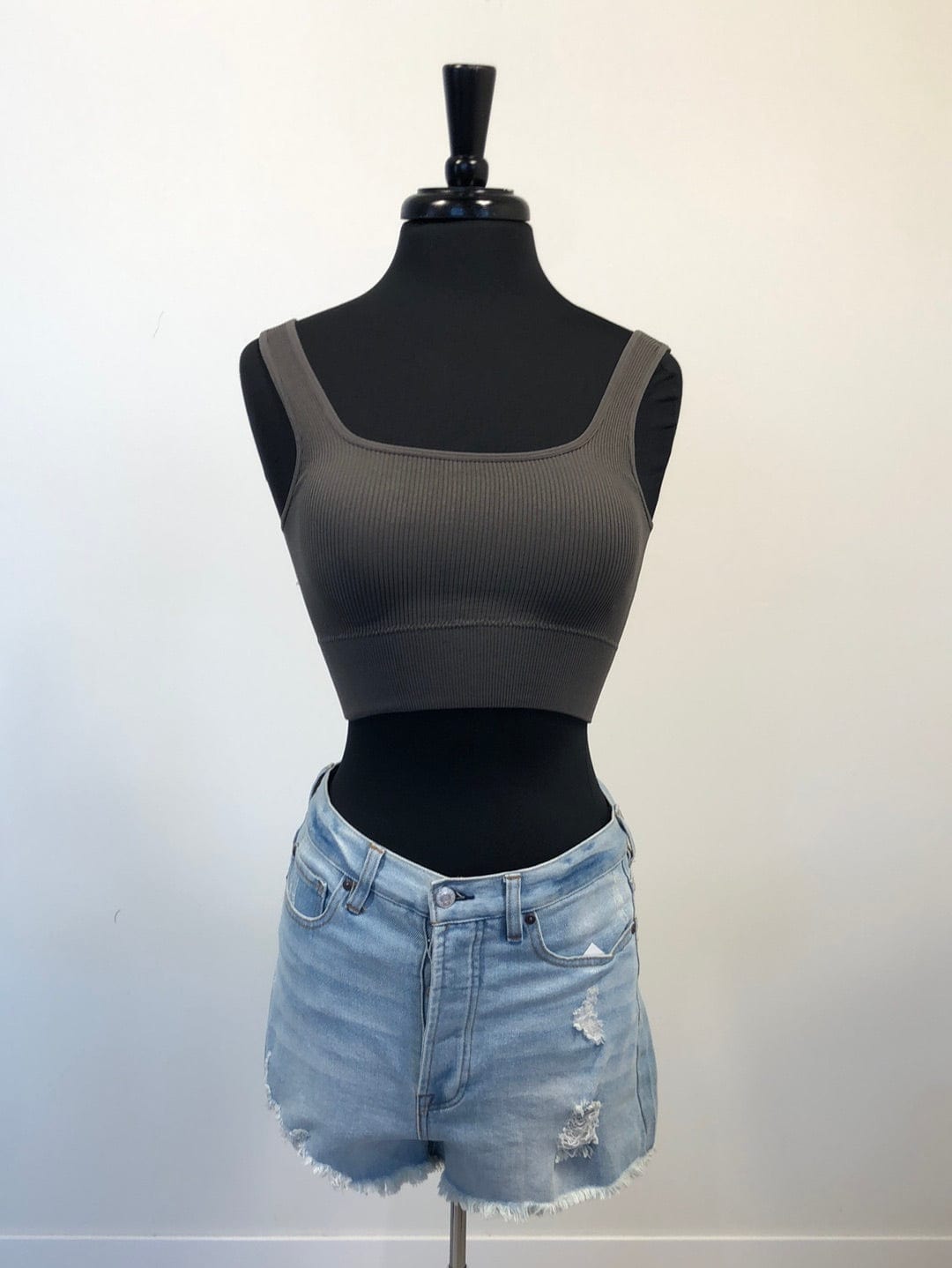 Ash Grey Ribbed Cropped Cami