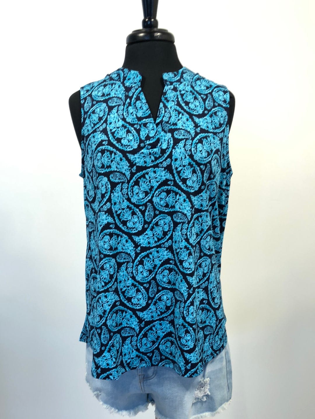 Paisley Teal & Black Tank