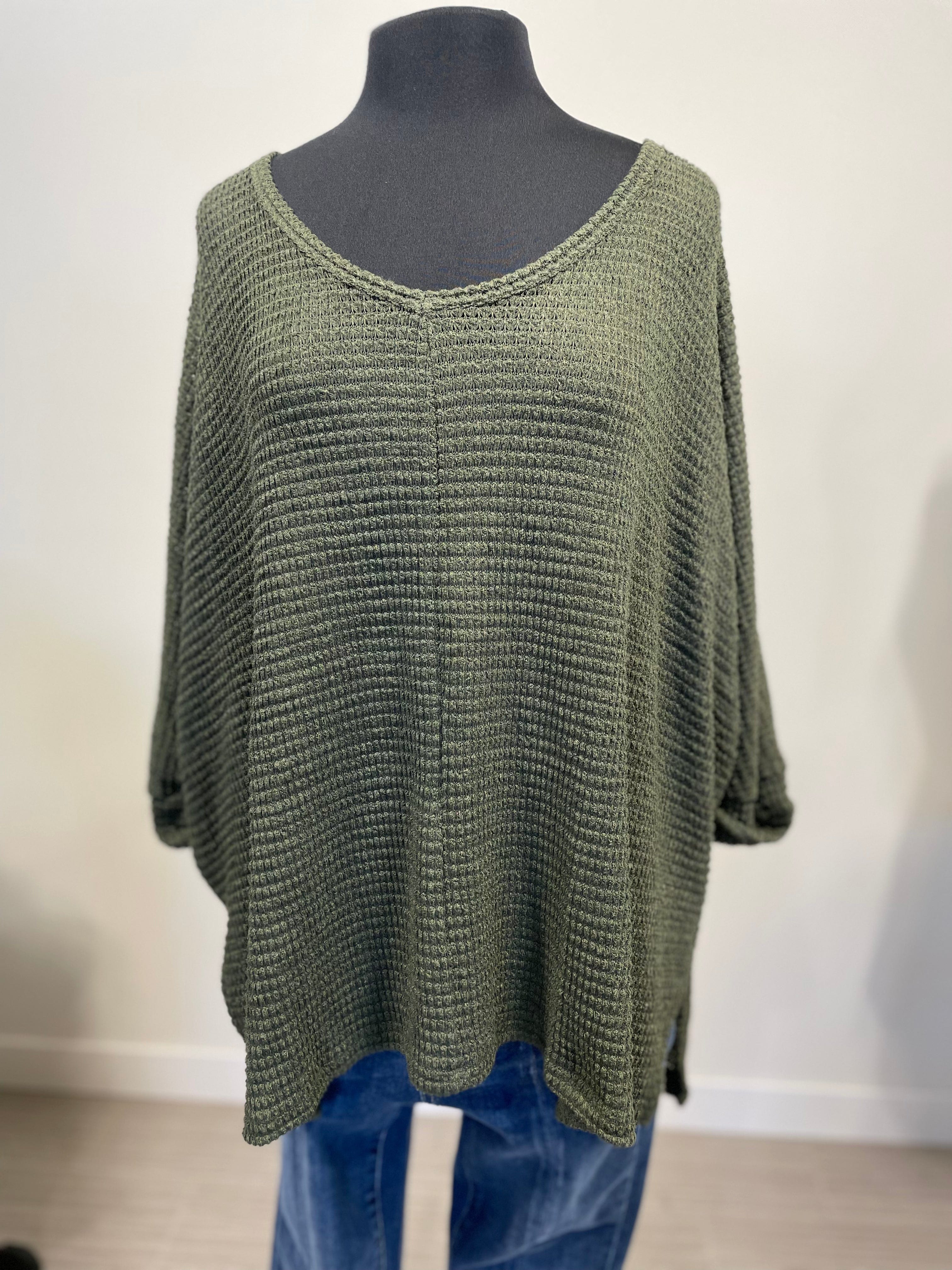 Dark Olive VNeck Jacquard Sweater