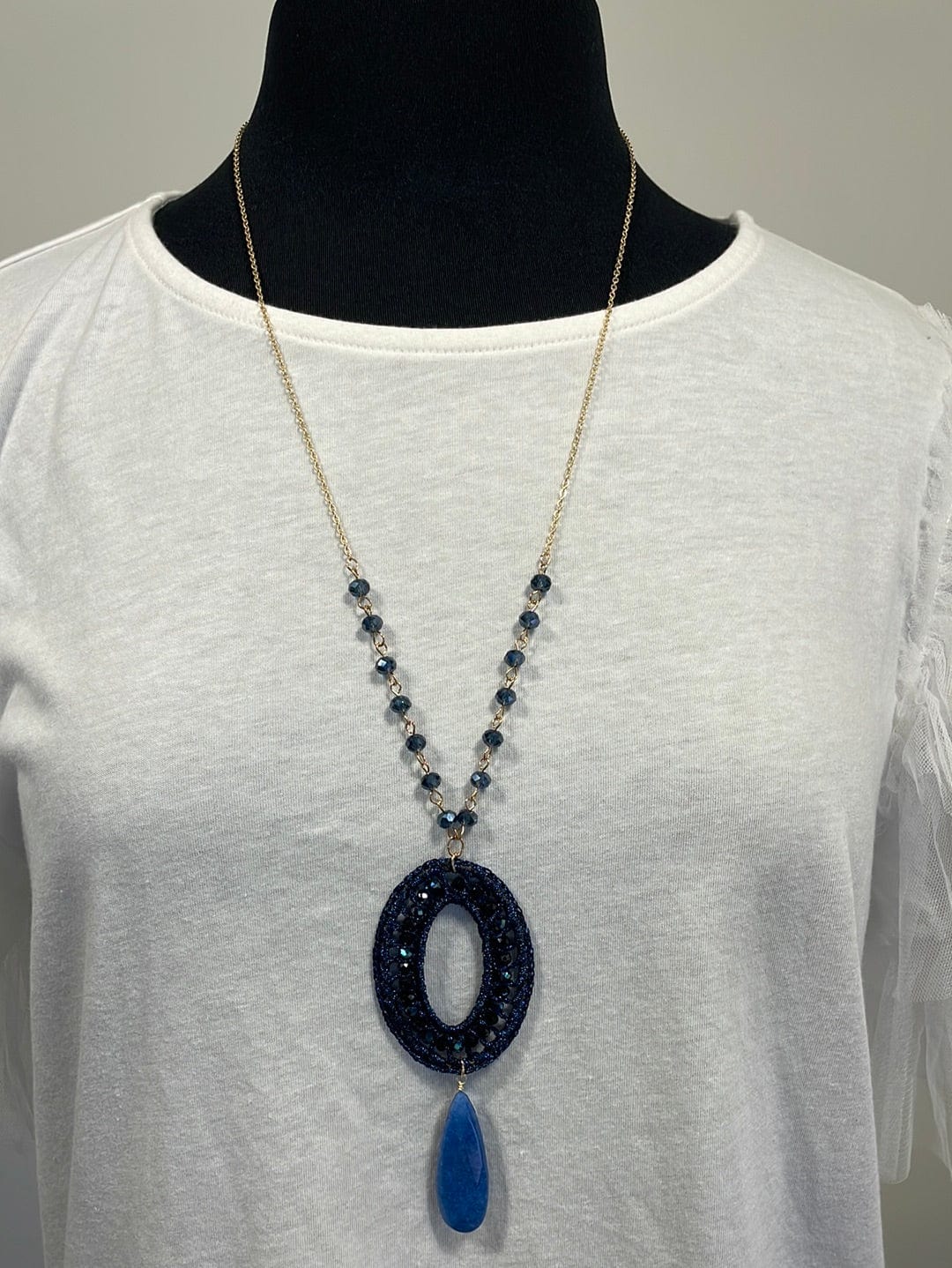 Navy Crochet Long Necklace