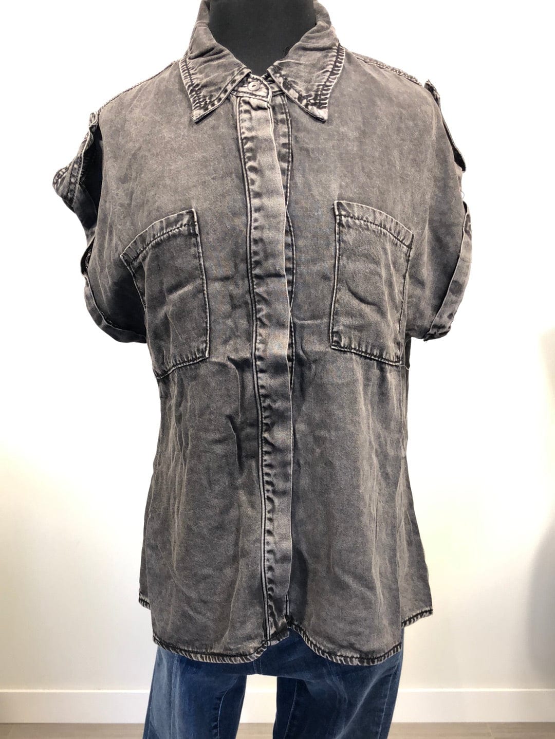 Charcoal Washed Denim Short Sleeve Top