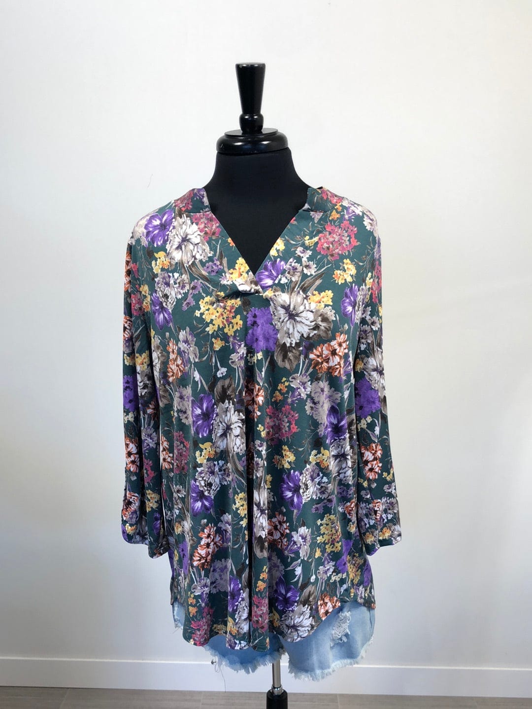 Green & Lavender Floral Lizzy Top