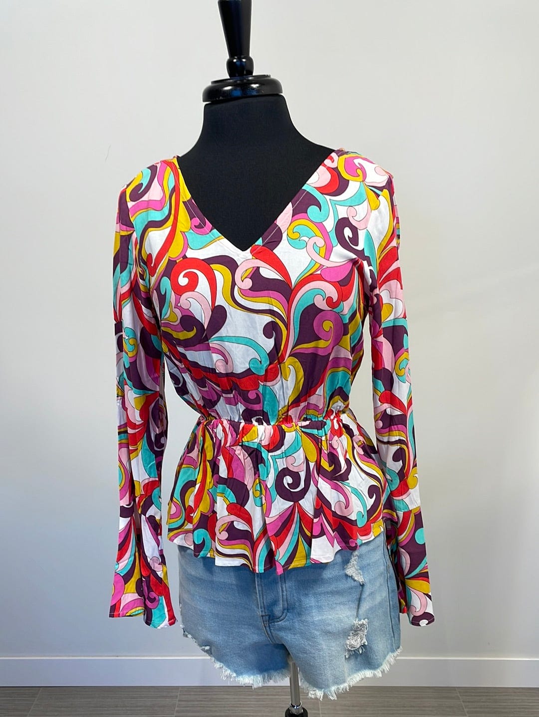 Fountain Print Bell Sleeve Blouse