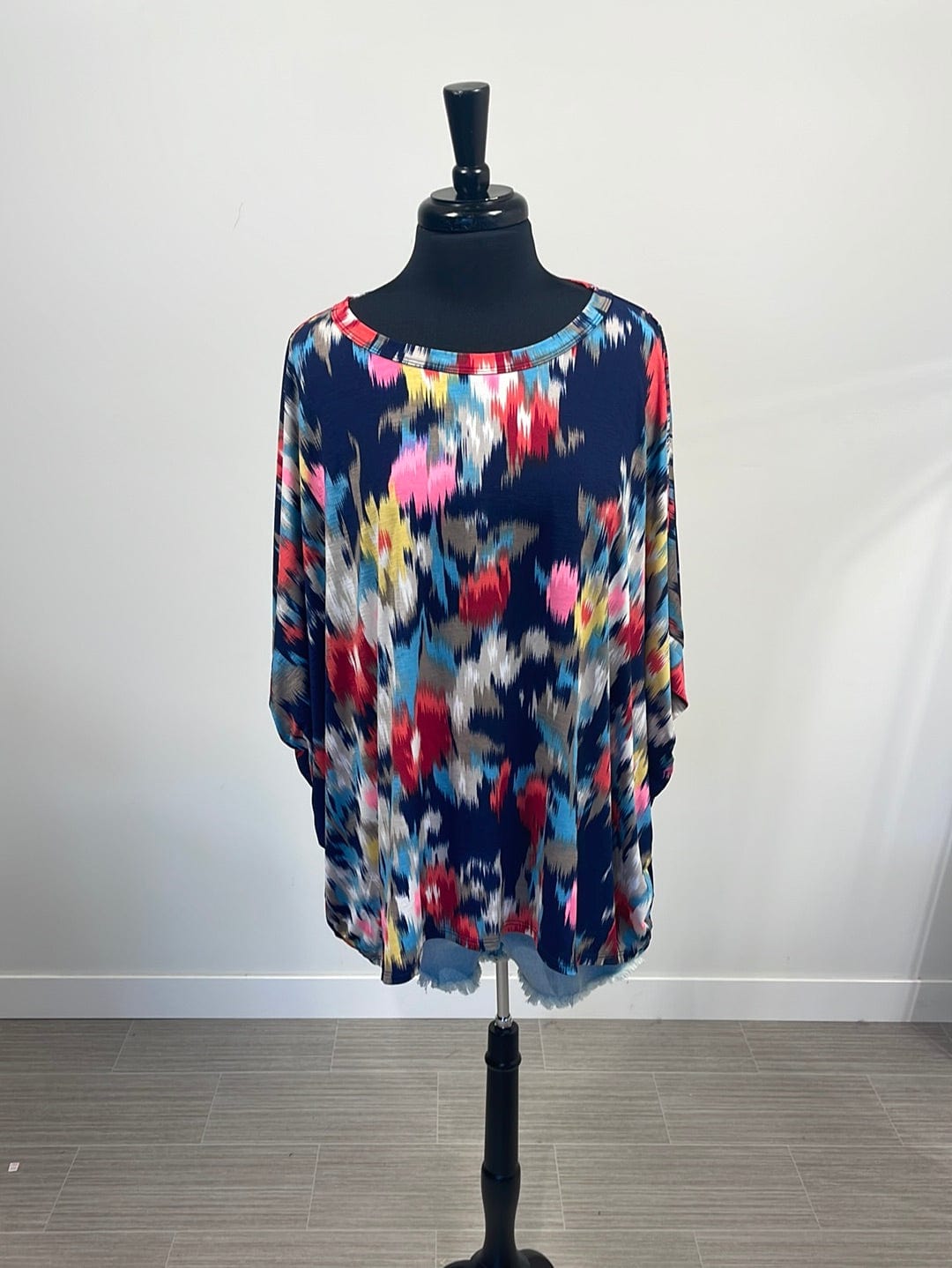 Navy Colorful Brushed Pattern Top