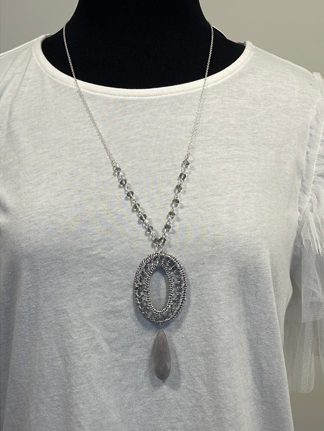 Silver Crochet Long Necklace