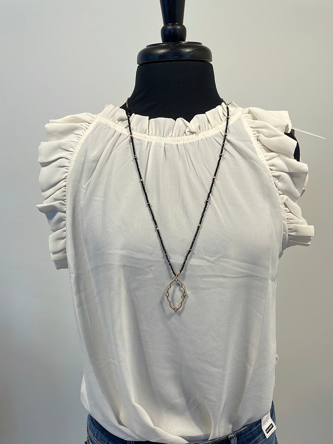 Black Beaded Pendant Necklace