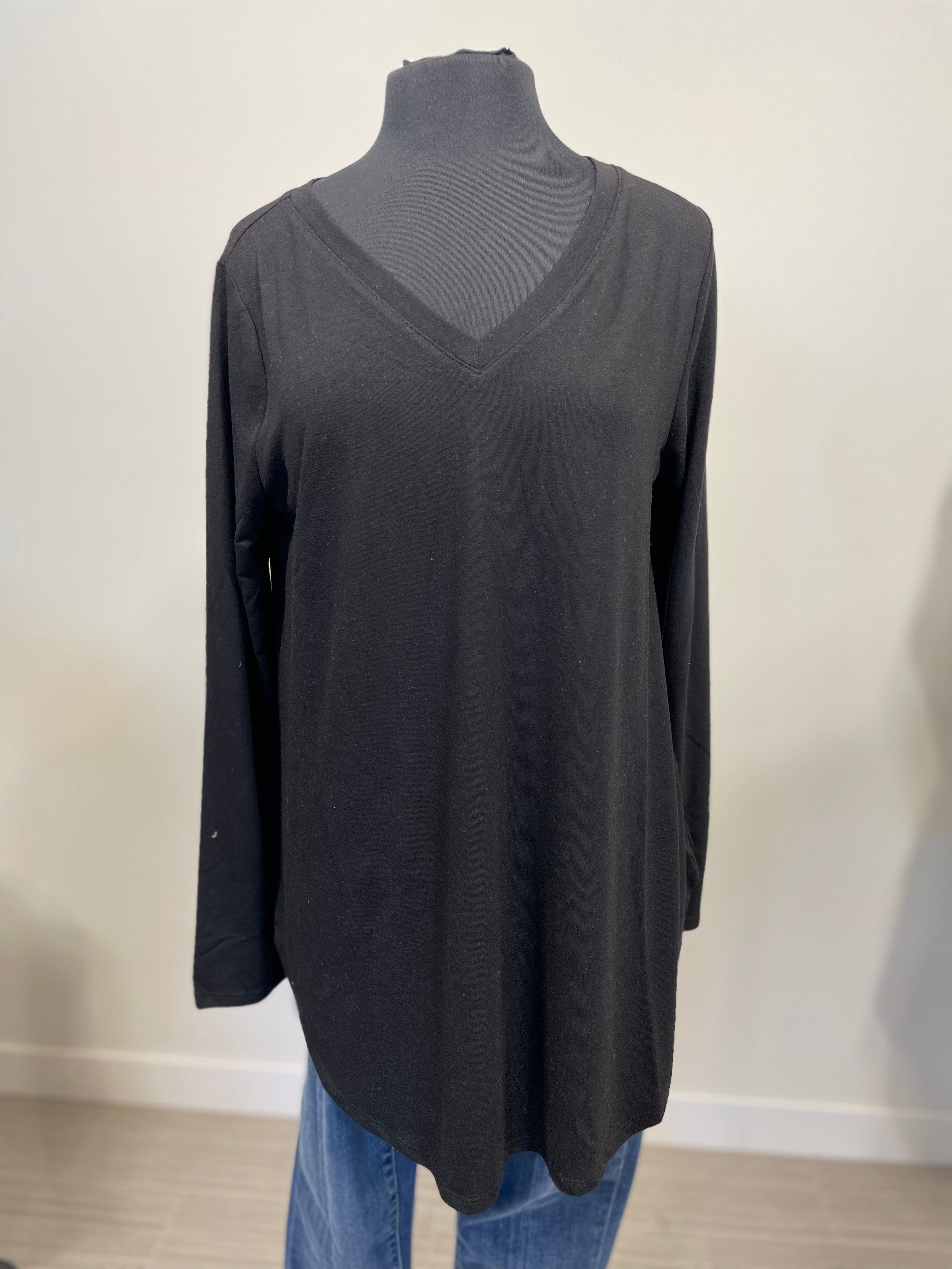 Everyday Black V-Neck Long Sleeve Top