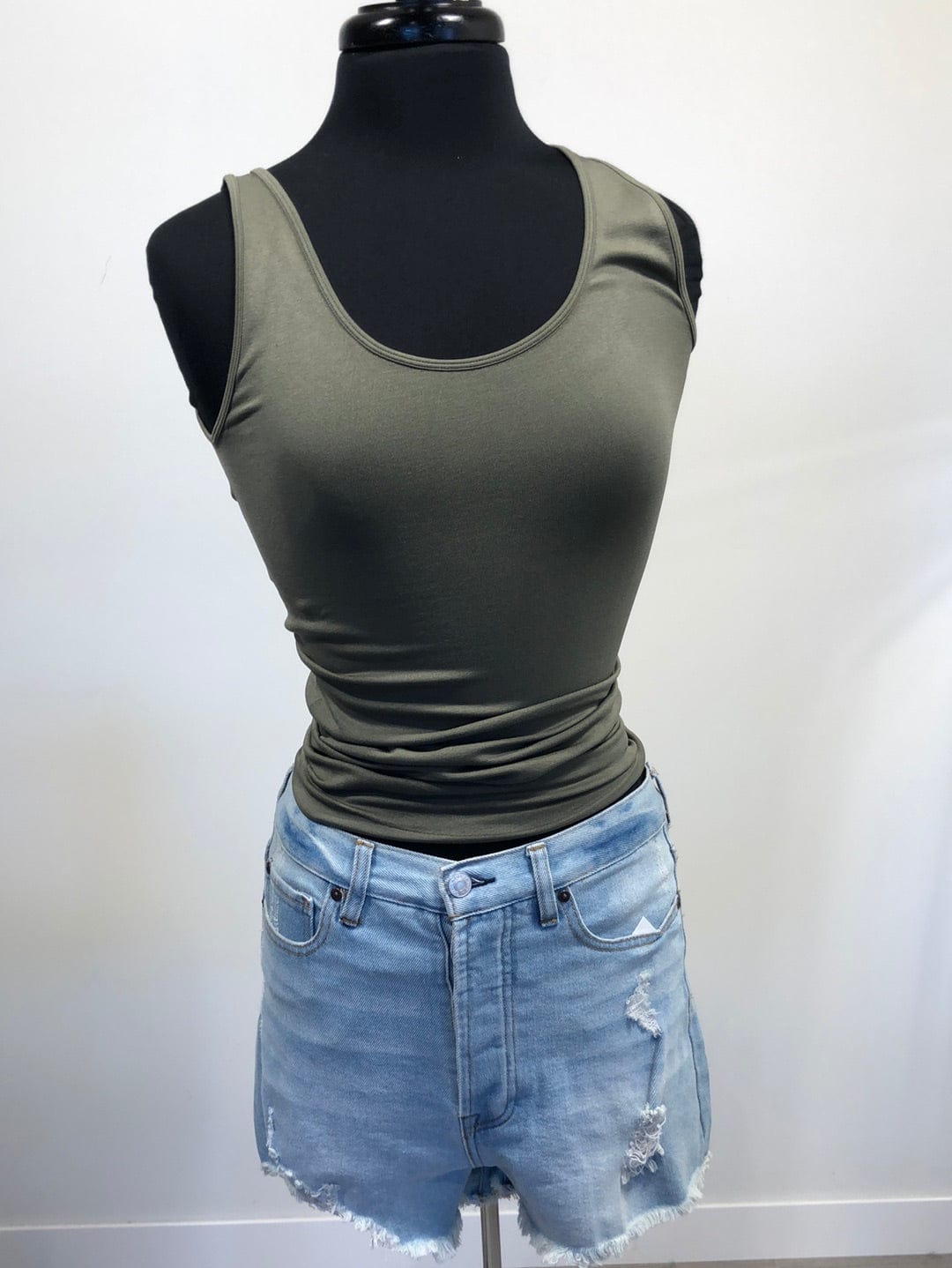 Olive Scoop Neck Seamless Tank