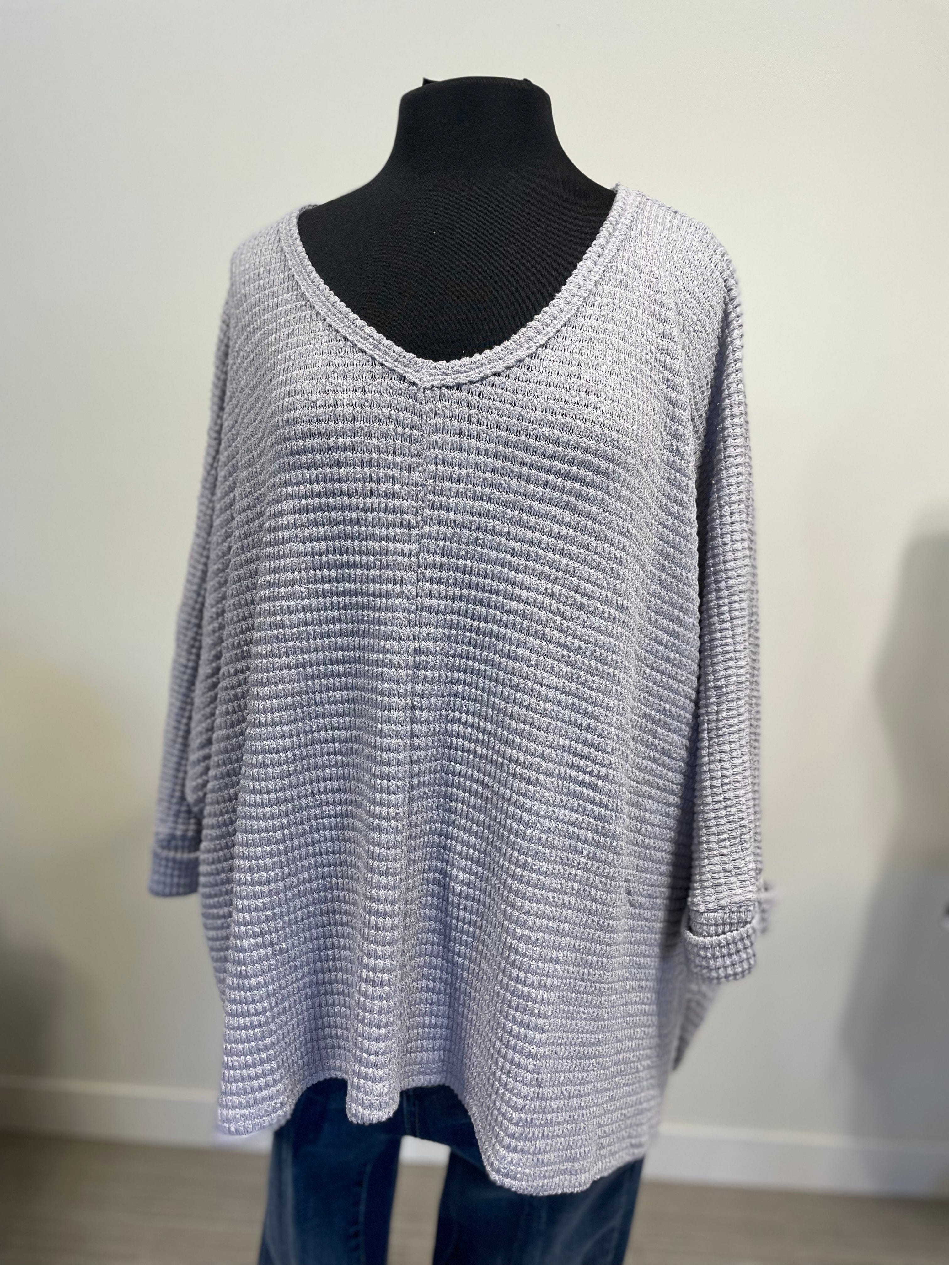 Heathered Grey VNeck Jacquard Sweater