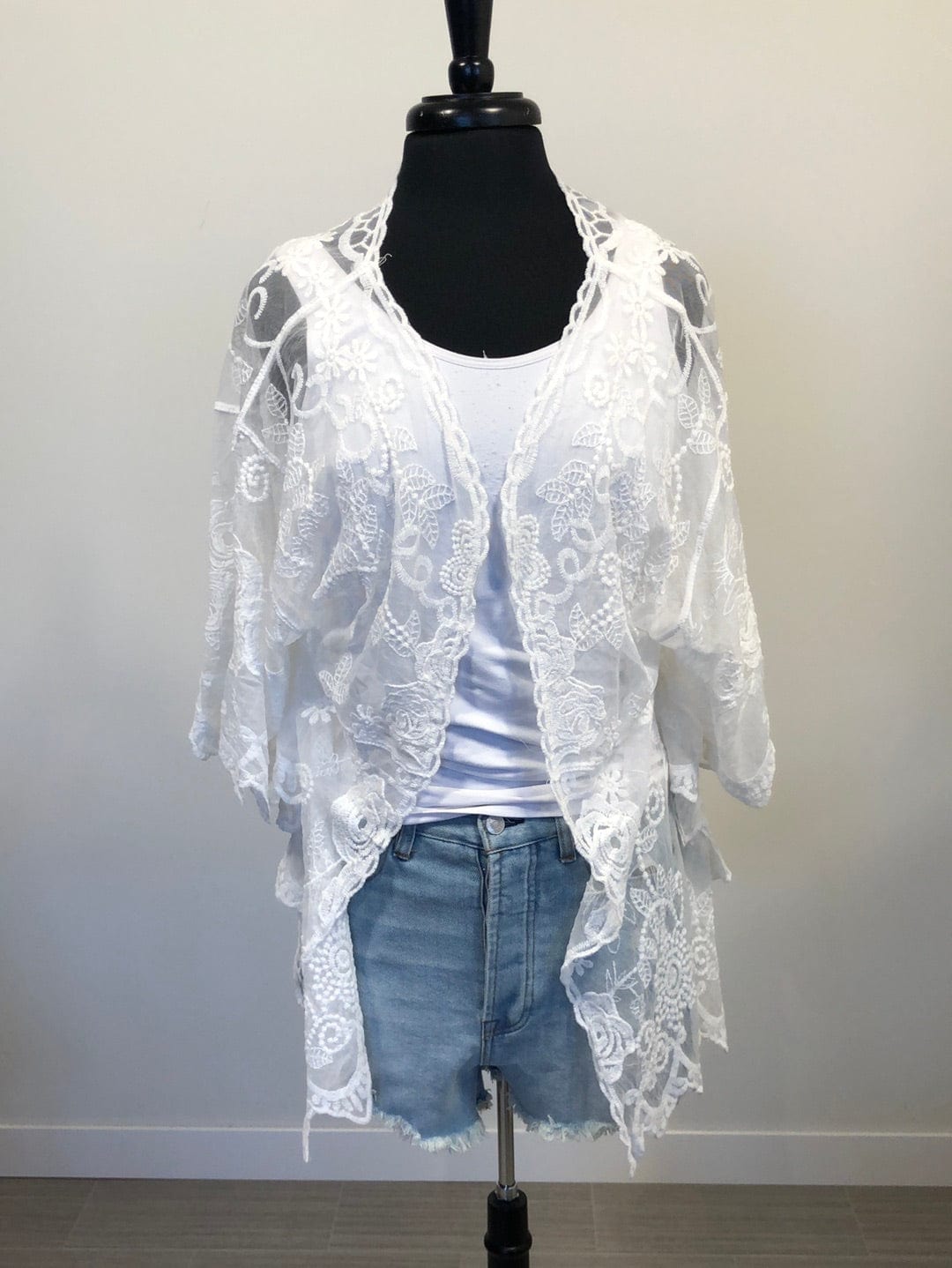 White Long Laced Kimono