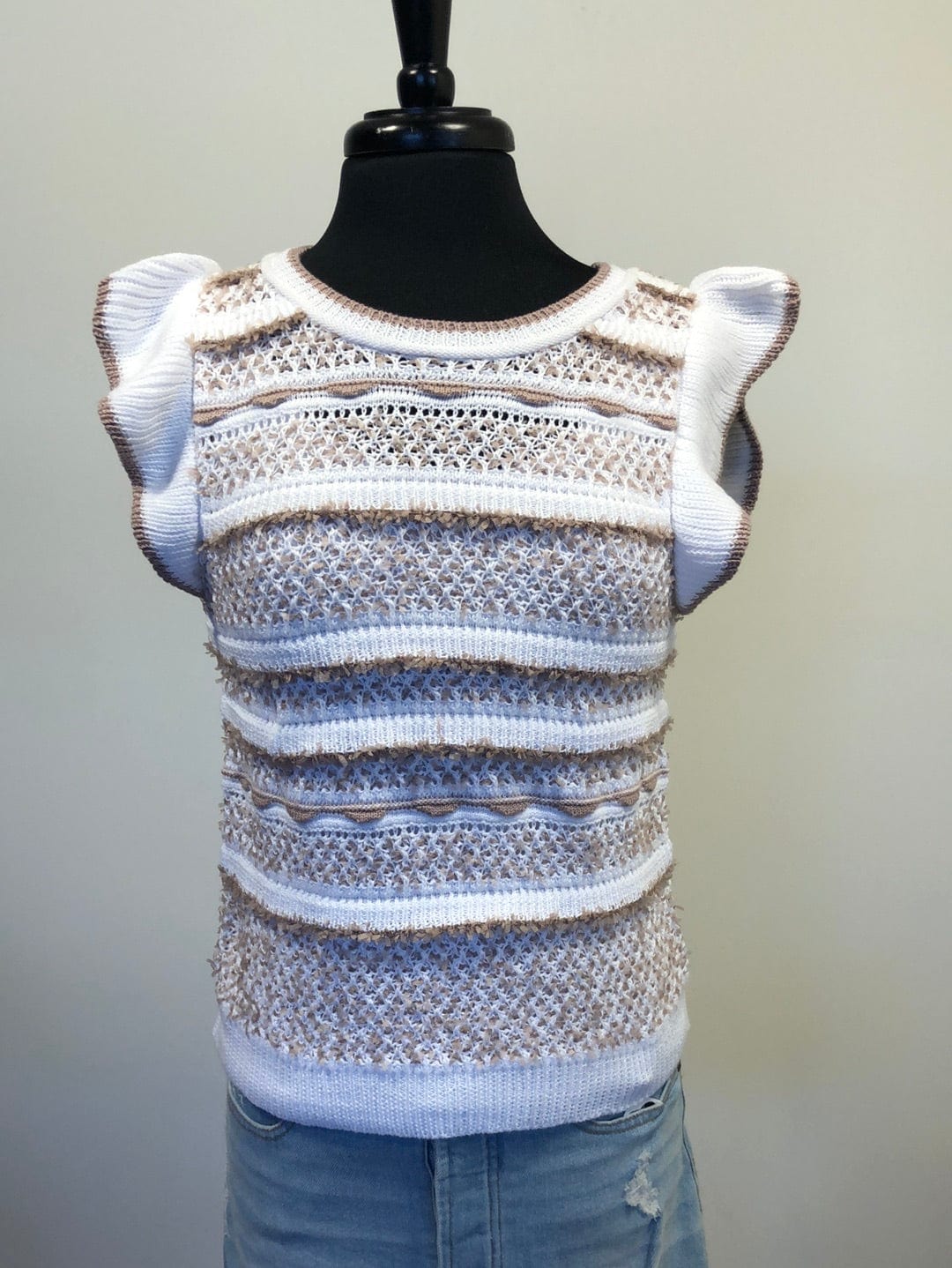 Ivory & Taupe Stripe Textured Pullover