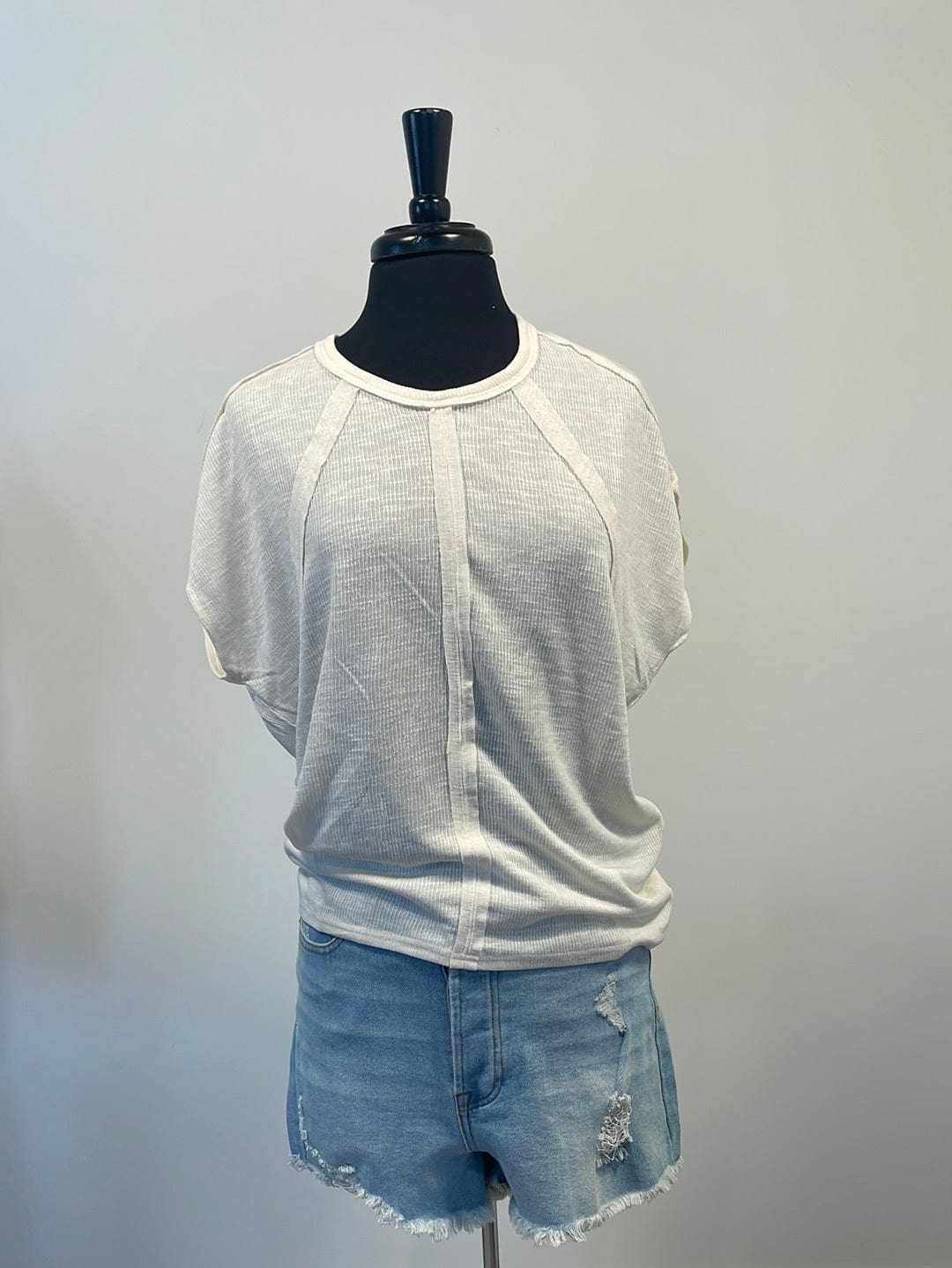 Ivory Detailed Shortsleeve Waffle Top