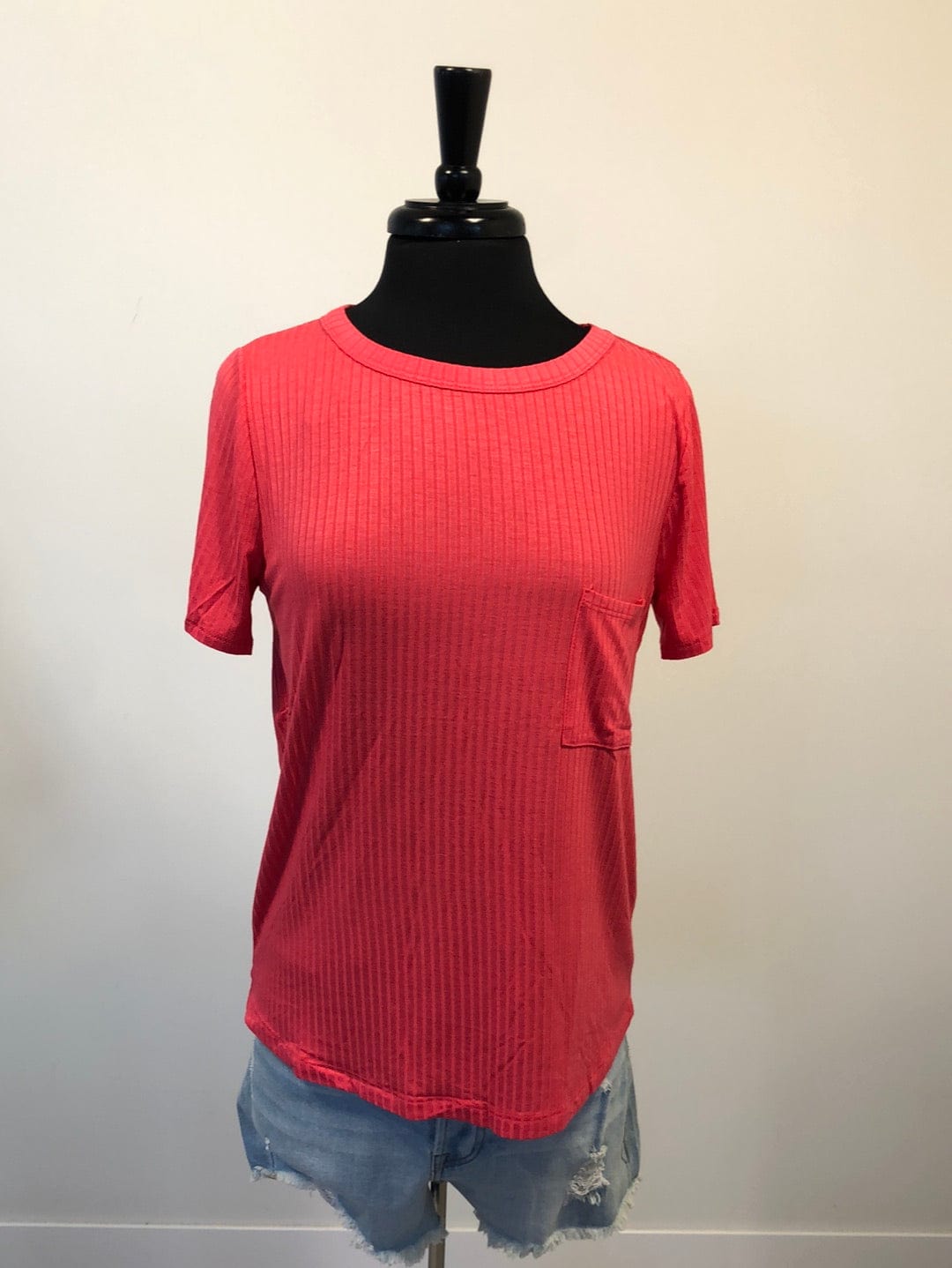 Dark Coral Round Neck Ribbed Top