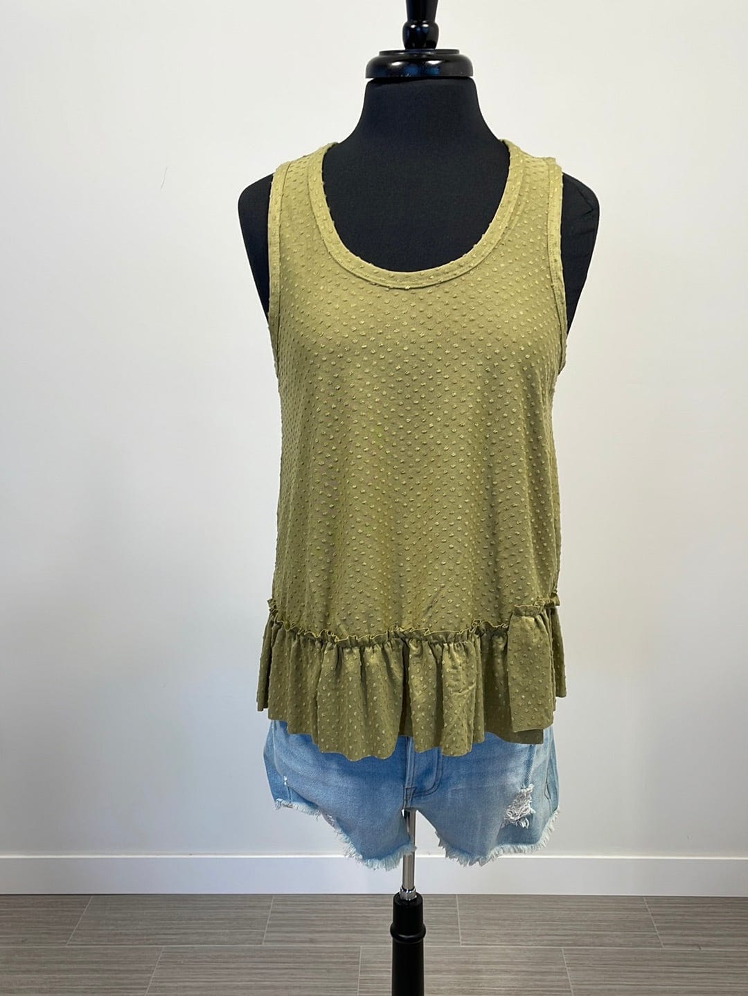 Olive Swiss Dot Flowy Tank