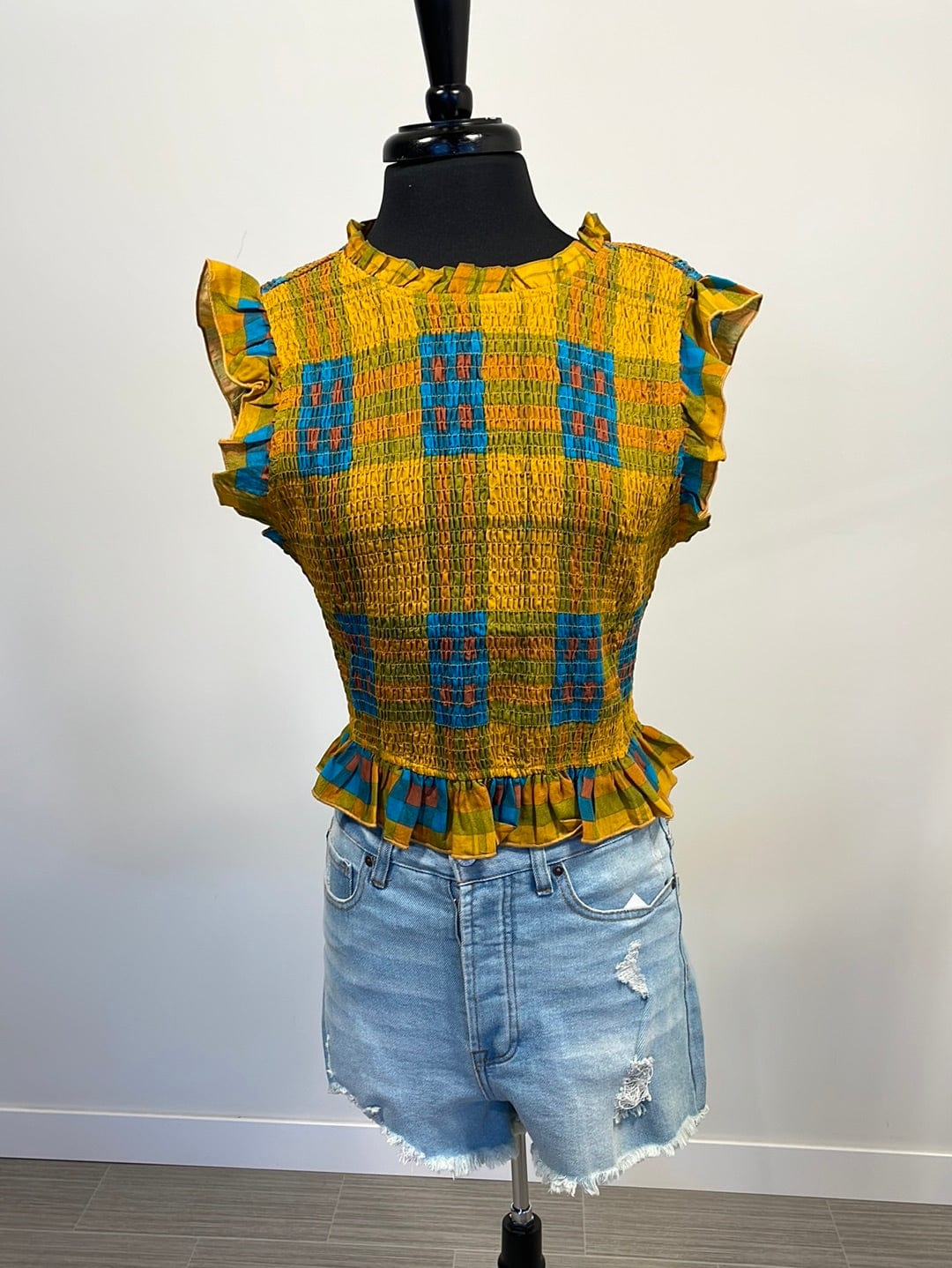 Mustard Smocked Sleeveless Top