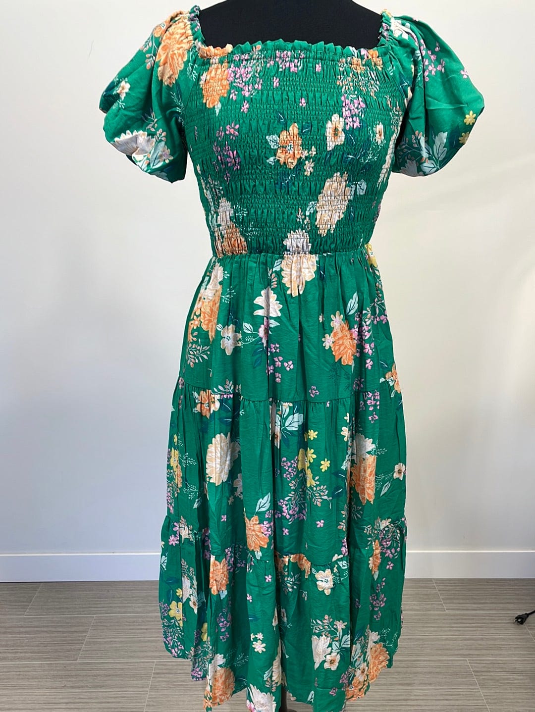 Kelly Green Large Floral Dress