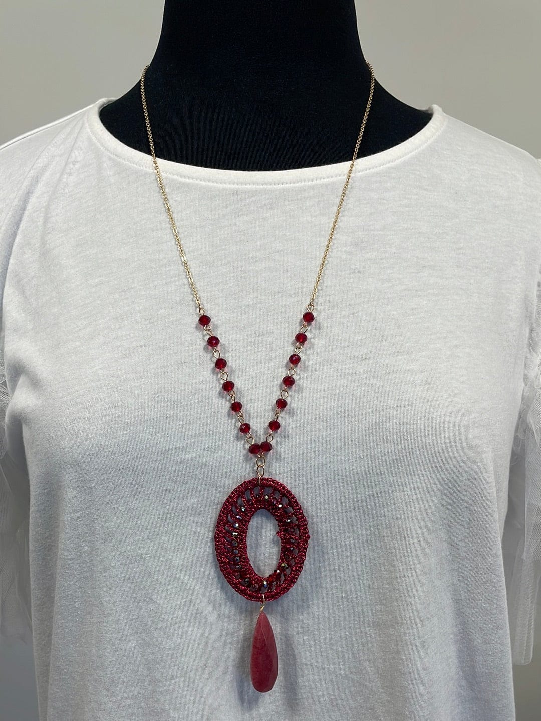 Burgundy Crochet Long Necklace