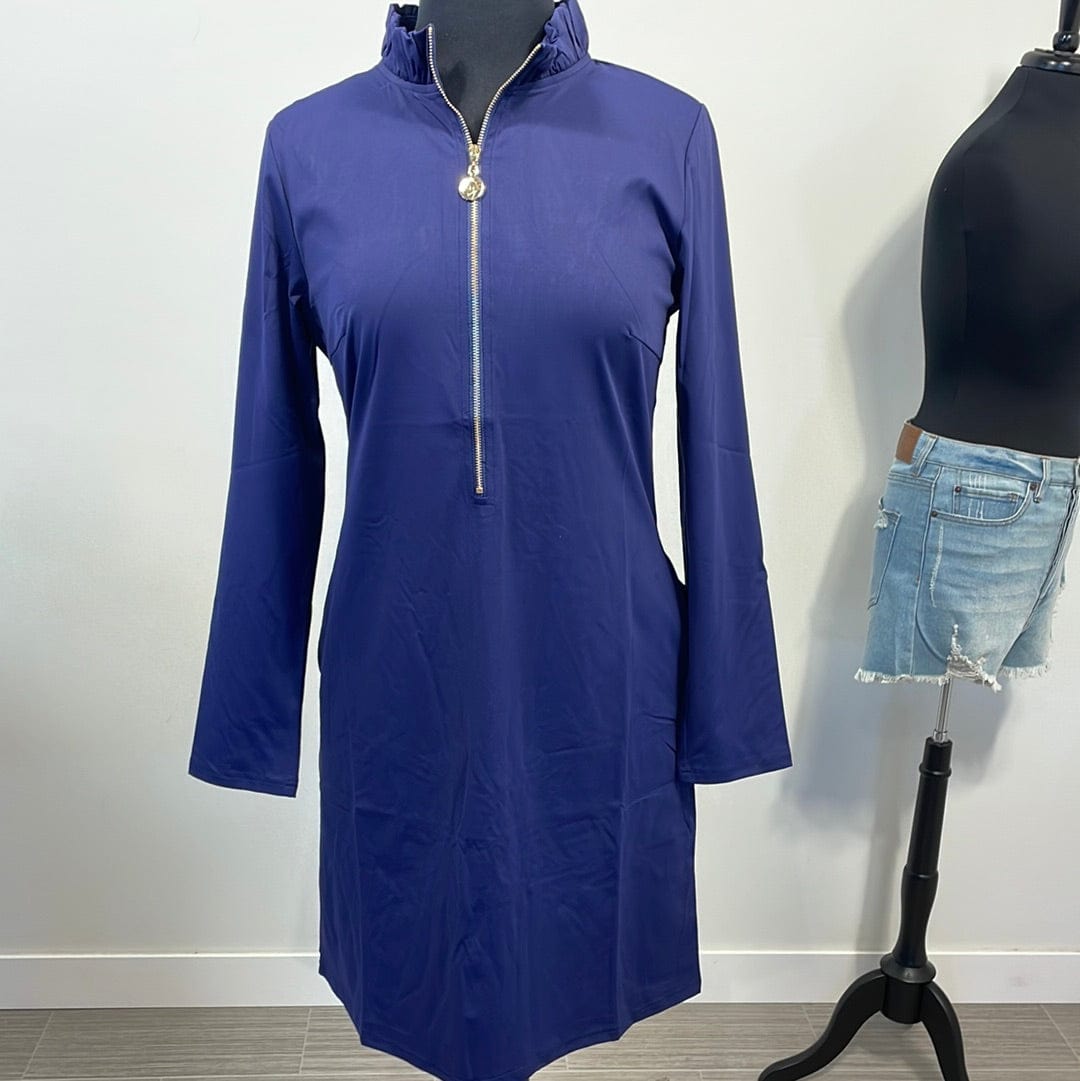 Navy Aria Quarter Zip Shift Dress
