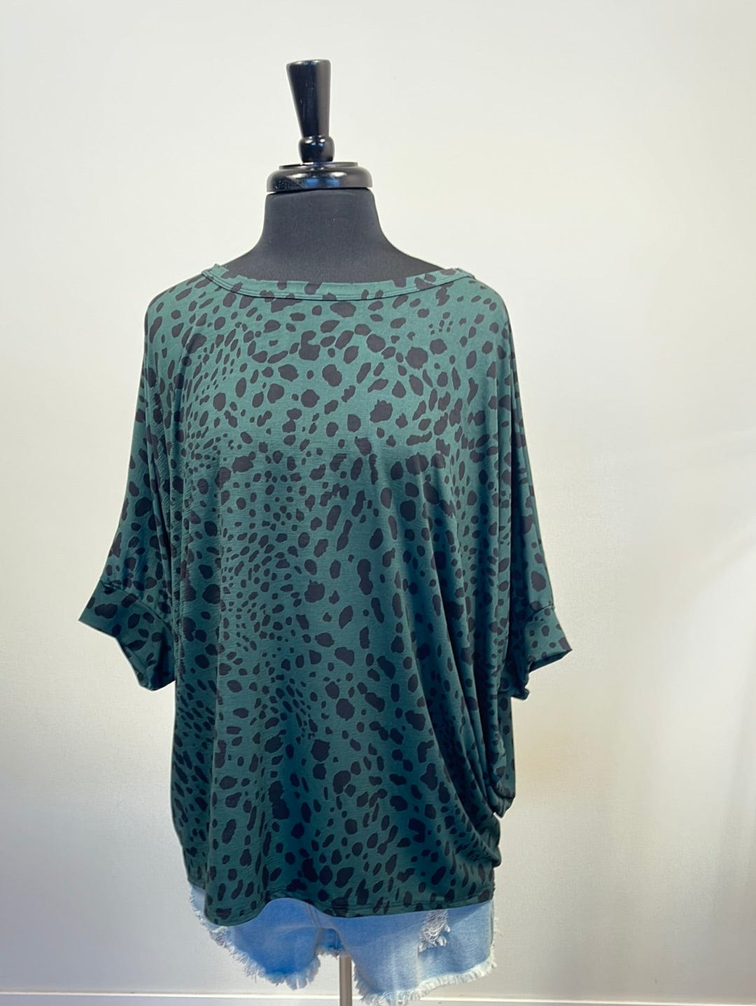 Hunter Green Cheetah Dolman Top