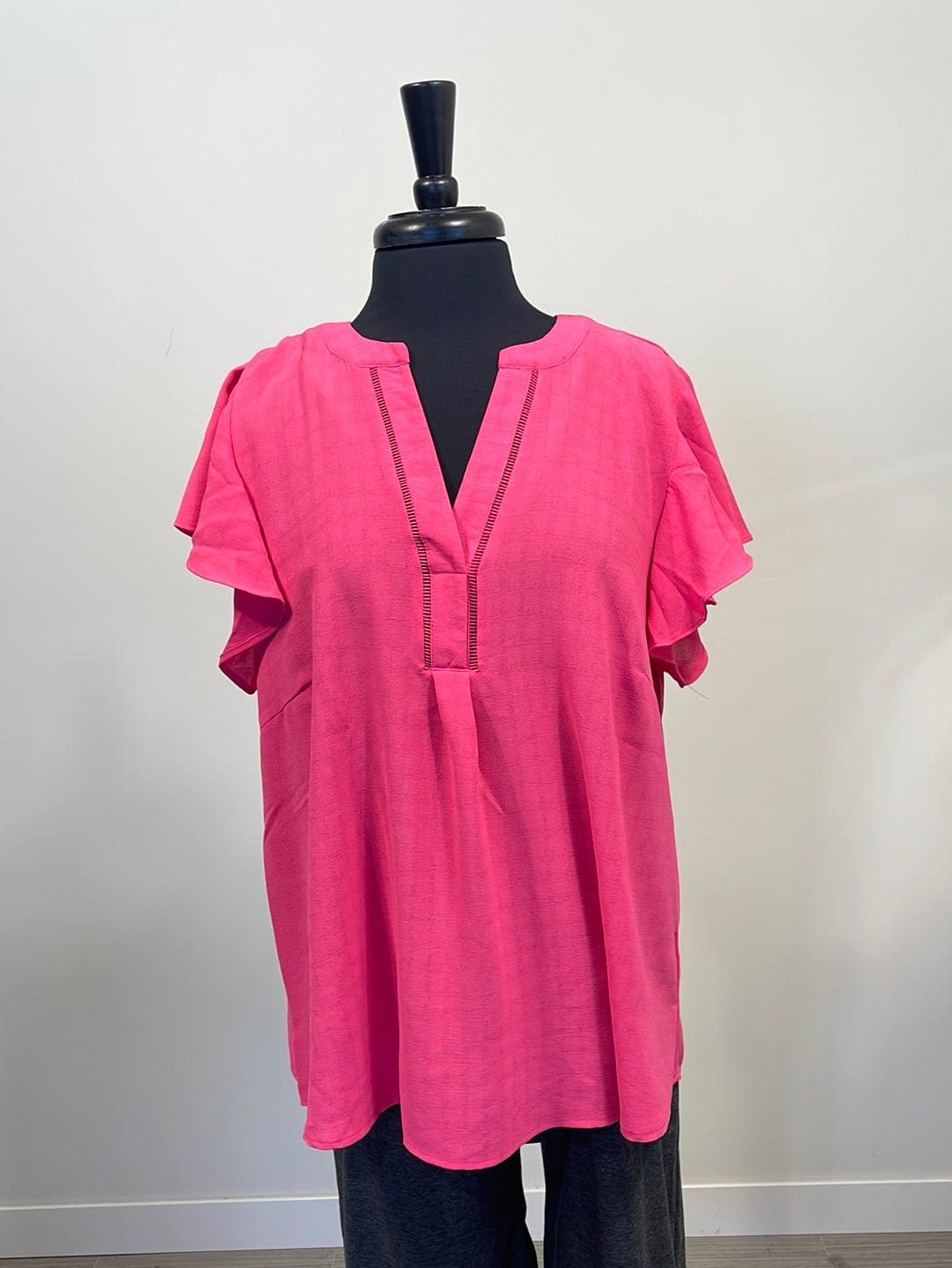 Fuchsia Flutter Sleeve Woven Top