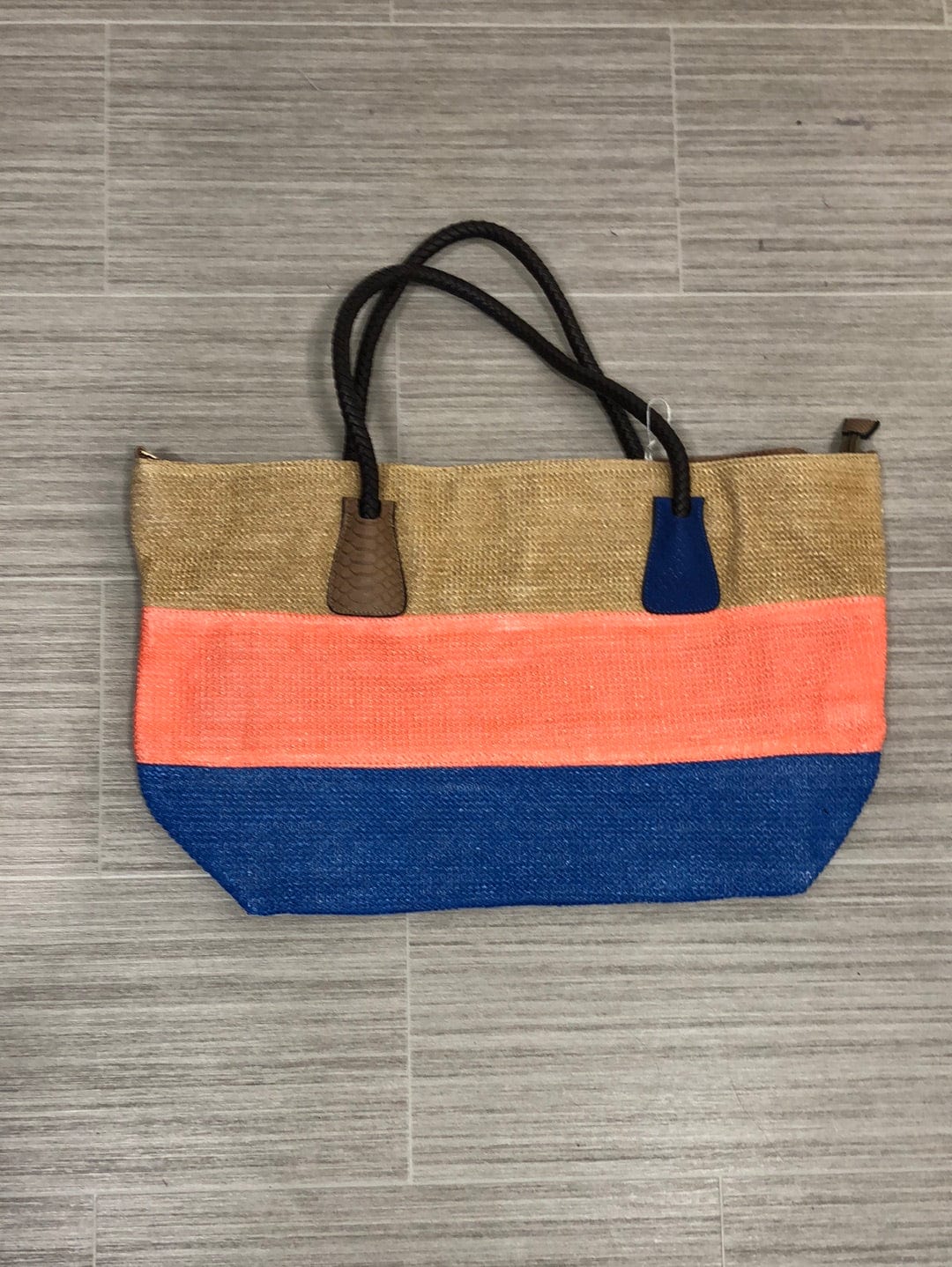 Coral Colorblock Straw Tote