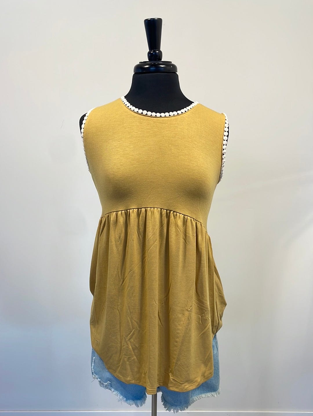 Light Mustard Empire Shirring Tank