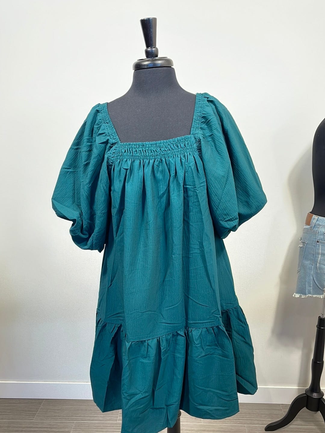 Hunter Green Puff Sleeve Dress