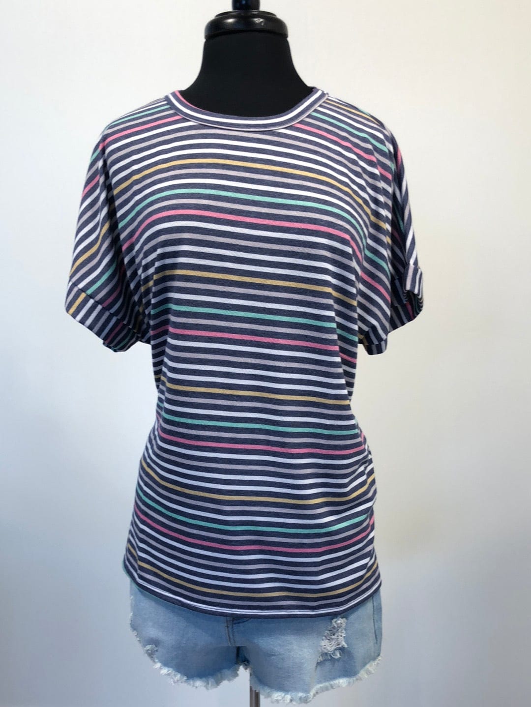 Navy Multi Stripe Top